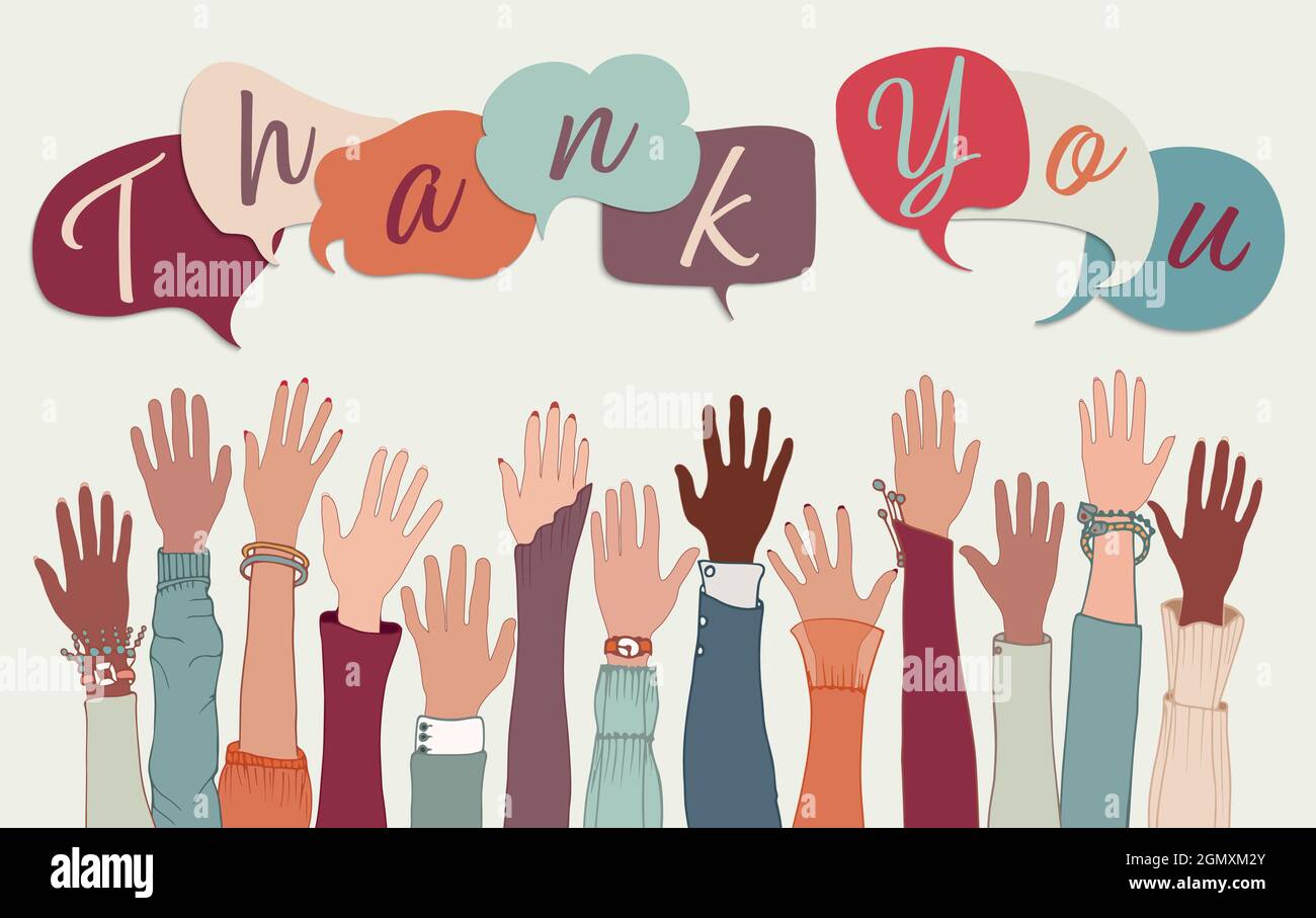 Raised arms and hand of a group of diverse multiethnic people and