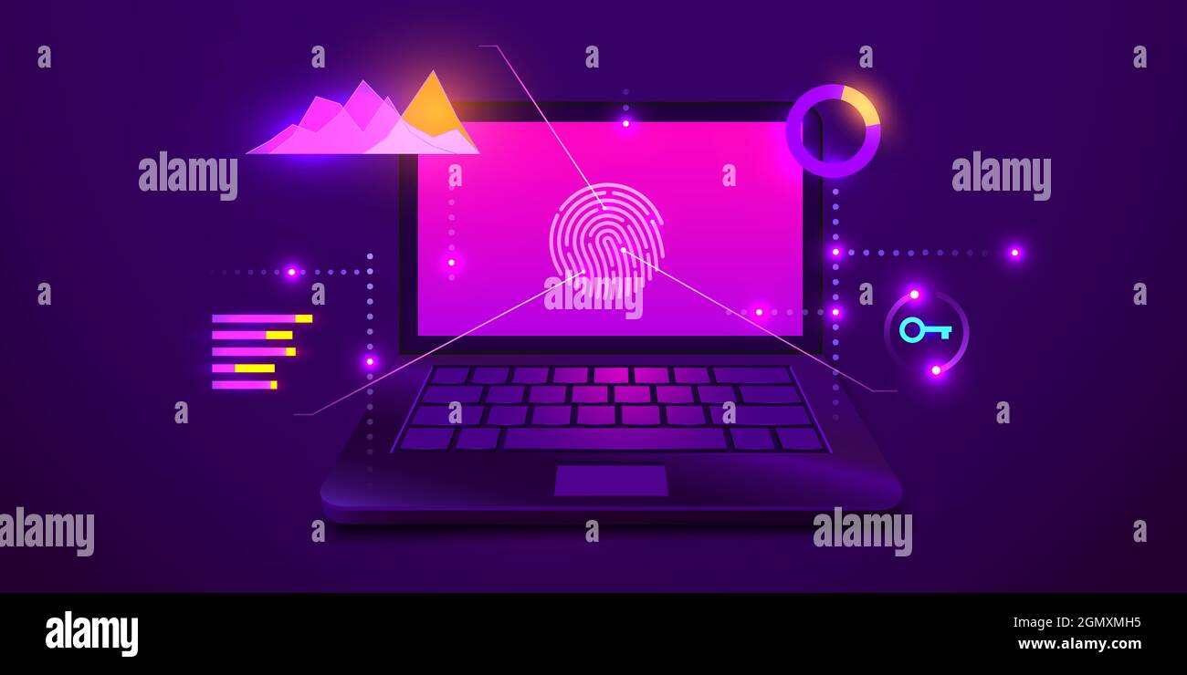 Fingerprint Scan Biometrics Identify Authorization on computer. Data protection and security. Vector illustration Stock Vector