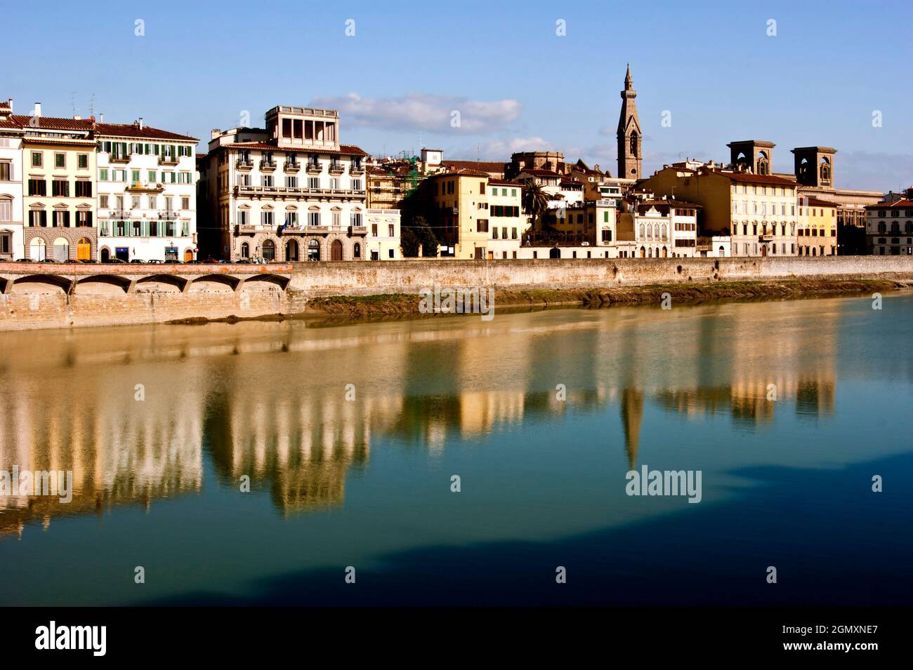 Reflections on the River Arno, Florence, Tuscany, Italy, Europe Stock Photo