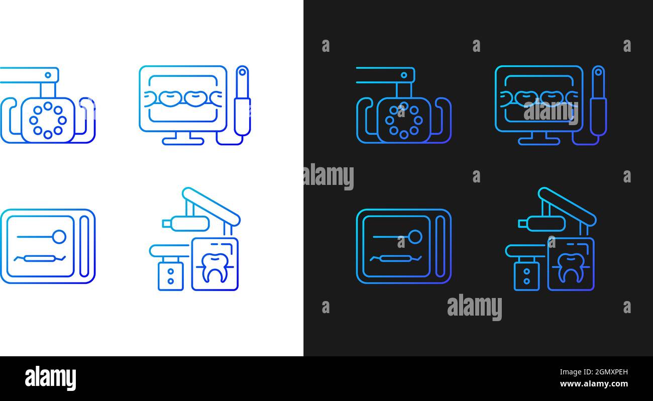 Dental devices gradient icons set for dark and light mode Stock Vector