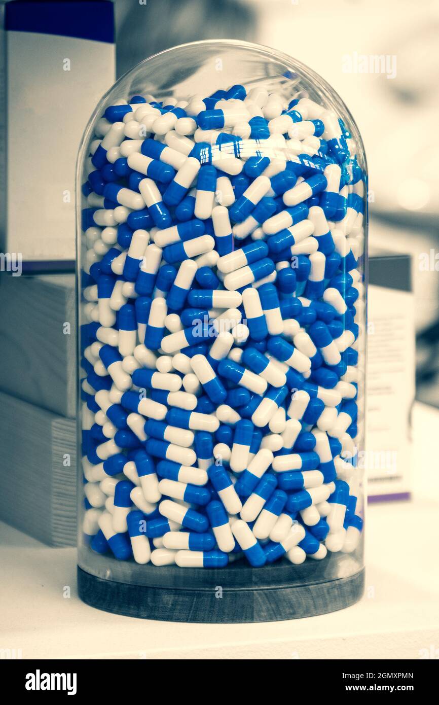 blue pills medicals industry science background vertical Stock Photo