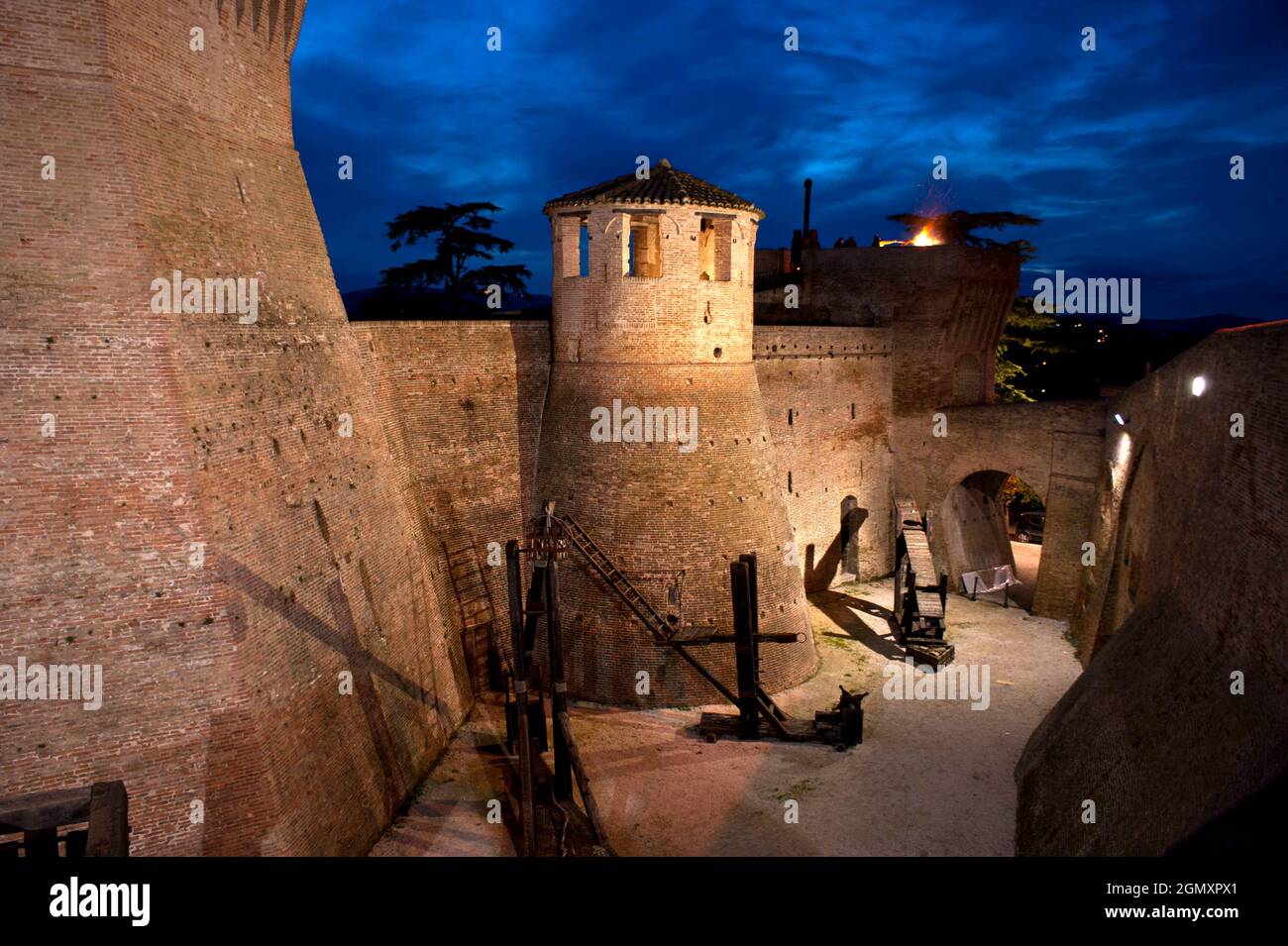 Castle, Night Landscape, Mondavio, Pesaro, Marche, Italy, Europe Stock Photo