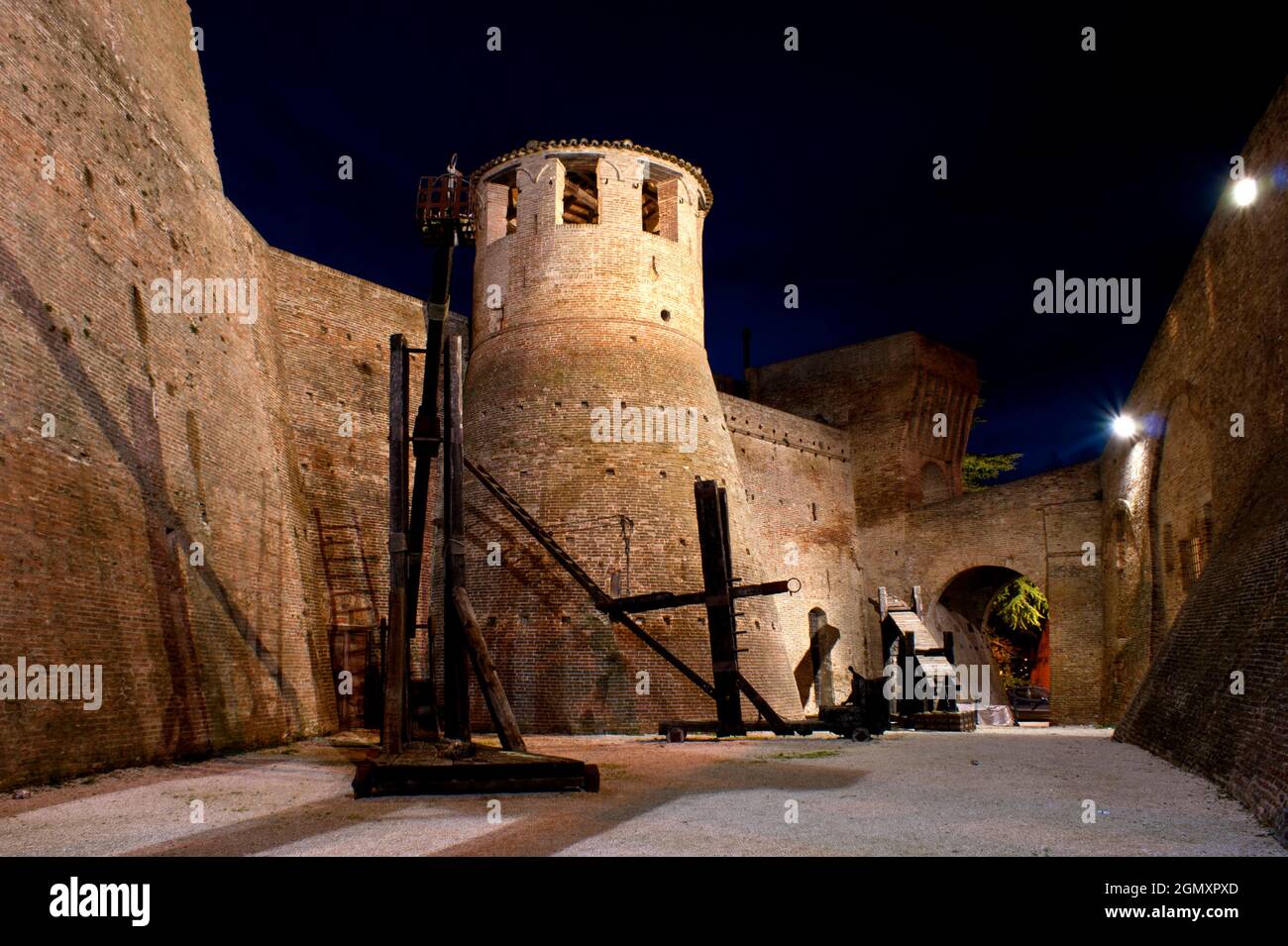 Castle, Night Landscape, Mondavio, Pesaro, Marche, Italy, Europe Stock Photo