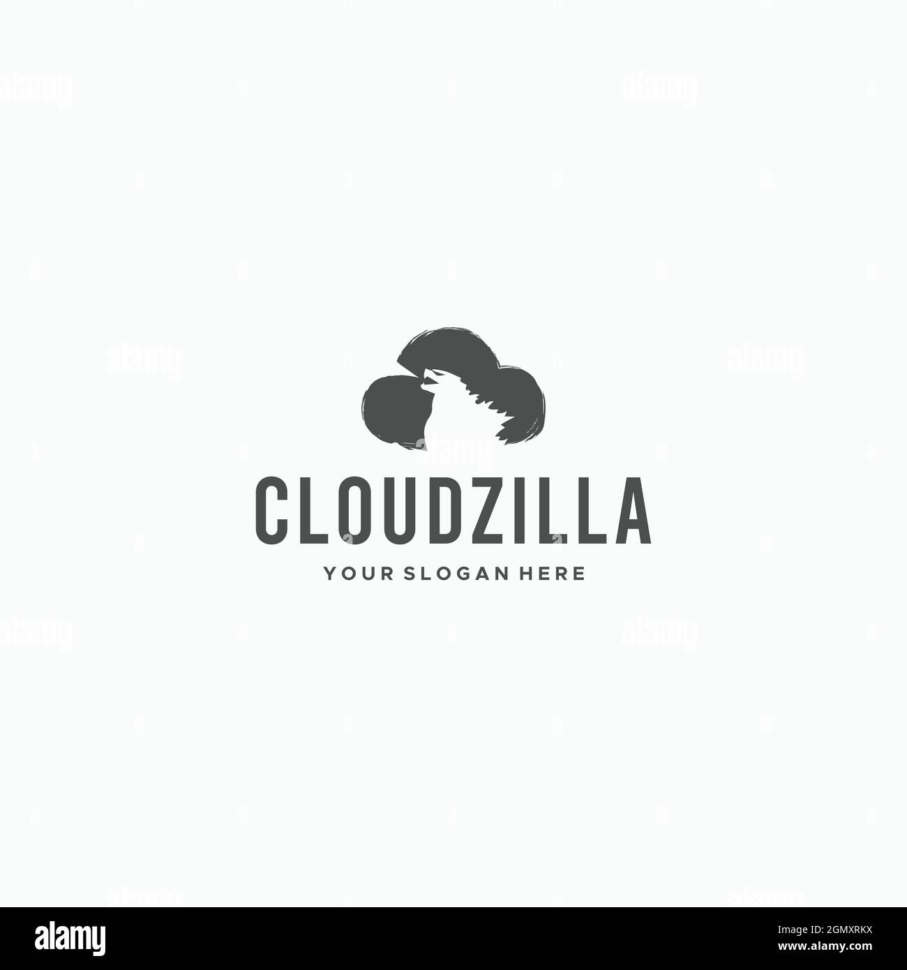 Flat sketch Godzilla scary fire cloud logo design Stock Vector