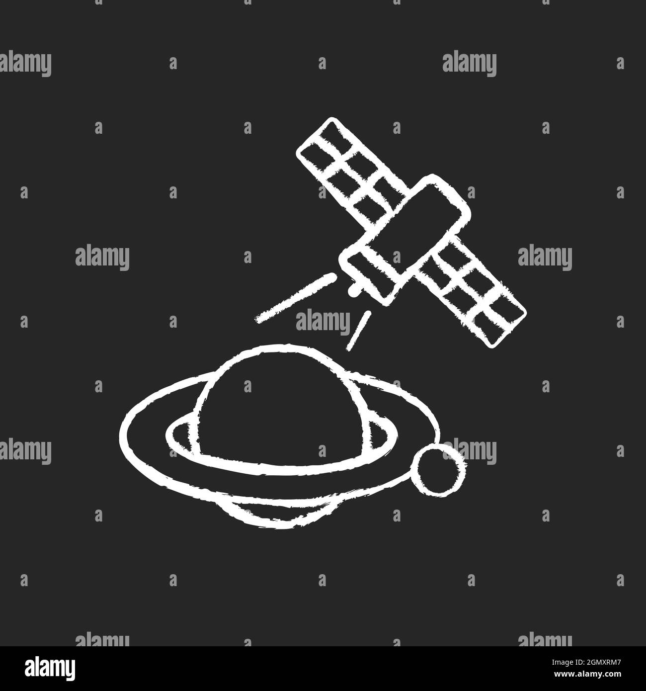 Planets observation process chalk white icon on dark background Stock Vector