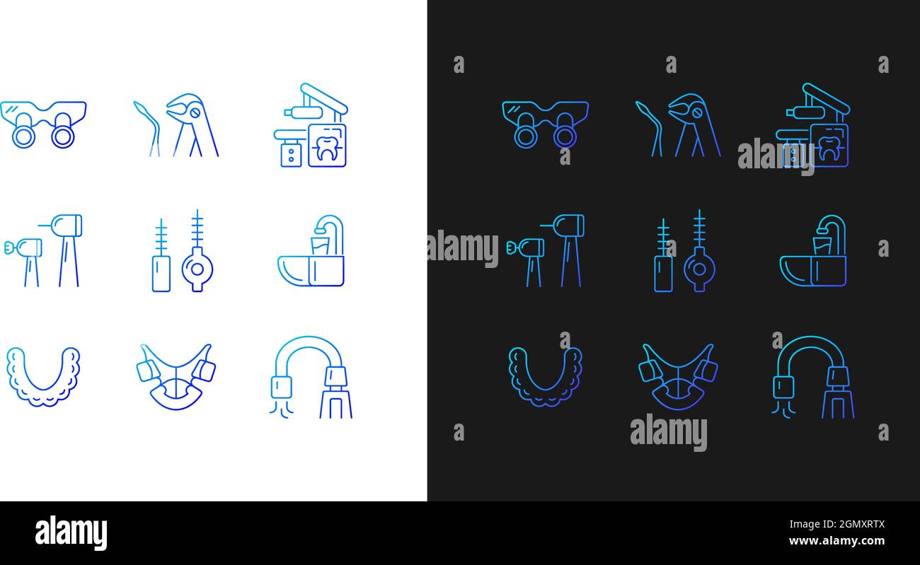 Dental visit gradient icons set for dark and light mode Stock Vector