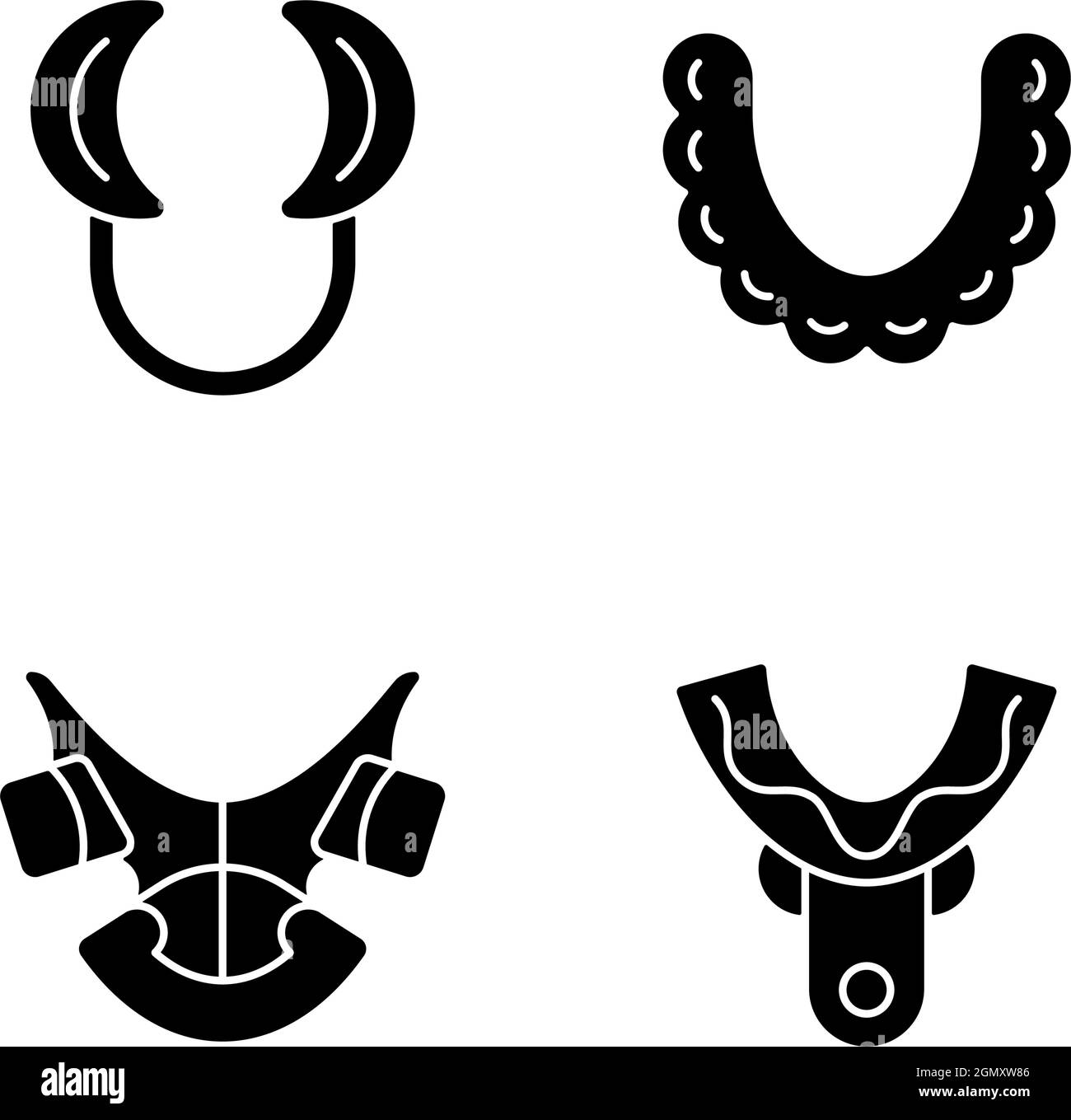Orthodontic appliances black glyph icons set on white space Stock ...