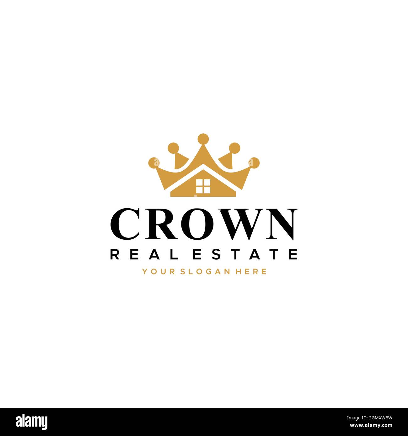 Flat CROWN REAL ESTATE building house logo design Stock Vector