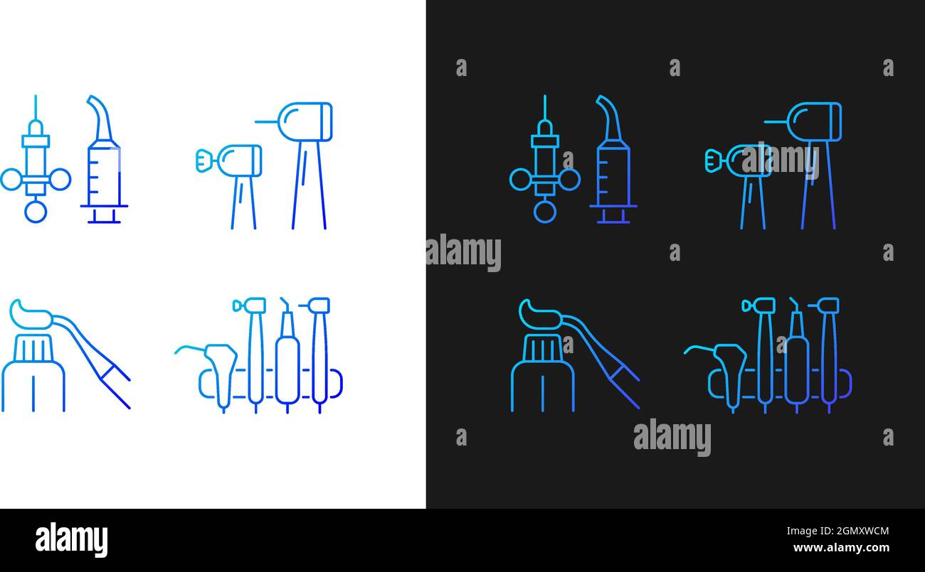 Oral surgery tools gradient icons set for dark and light mode Stock Vector