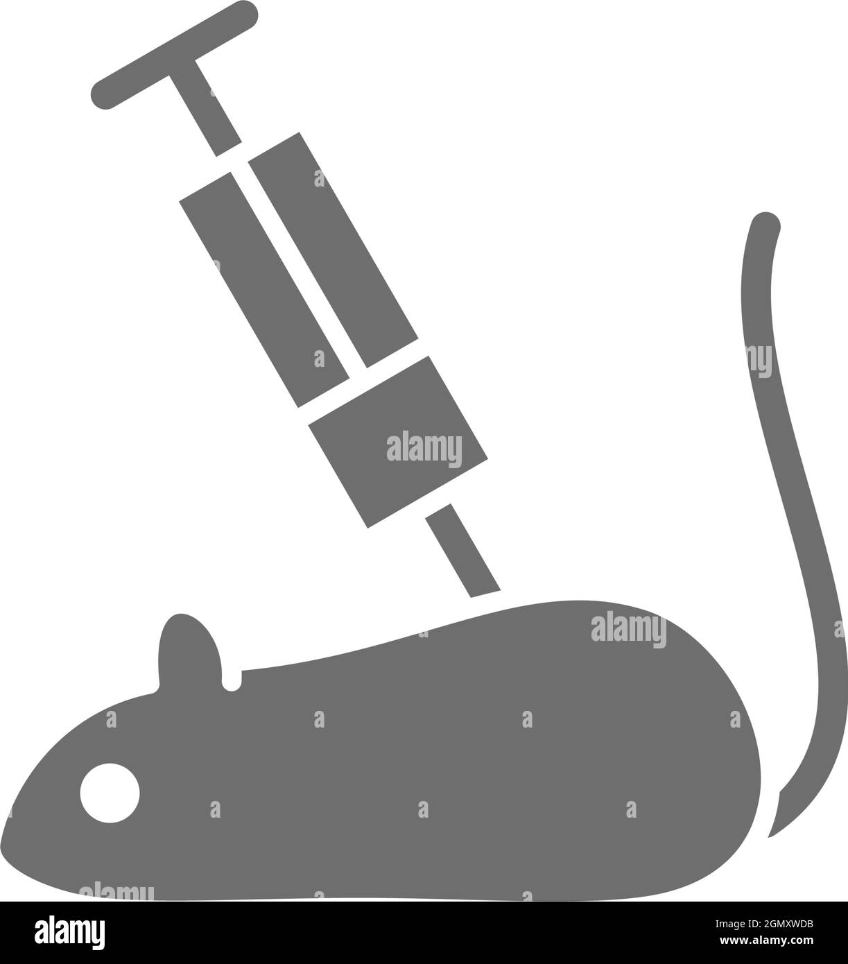 Experimental mouse, rat with syringe grey icon. Stock Vector