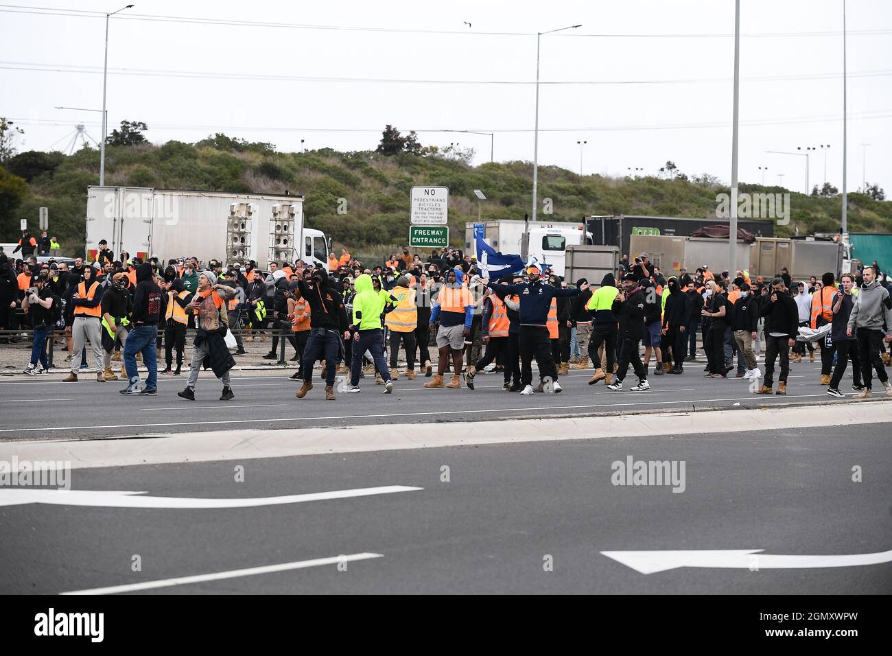 Melbourne, Australia, 21 September, 2021. Protester heckle police on ...