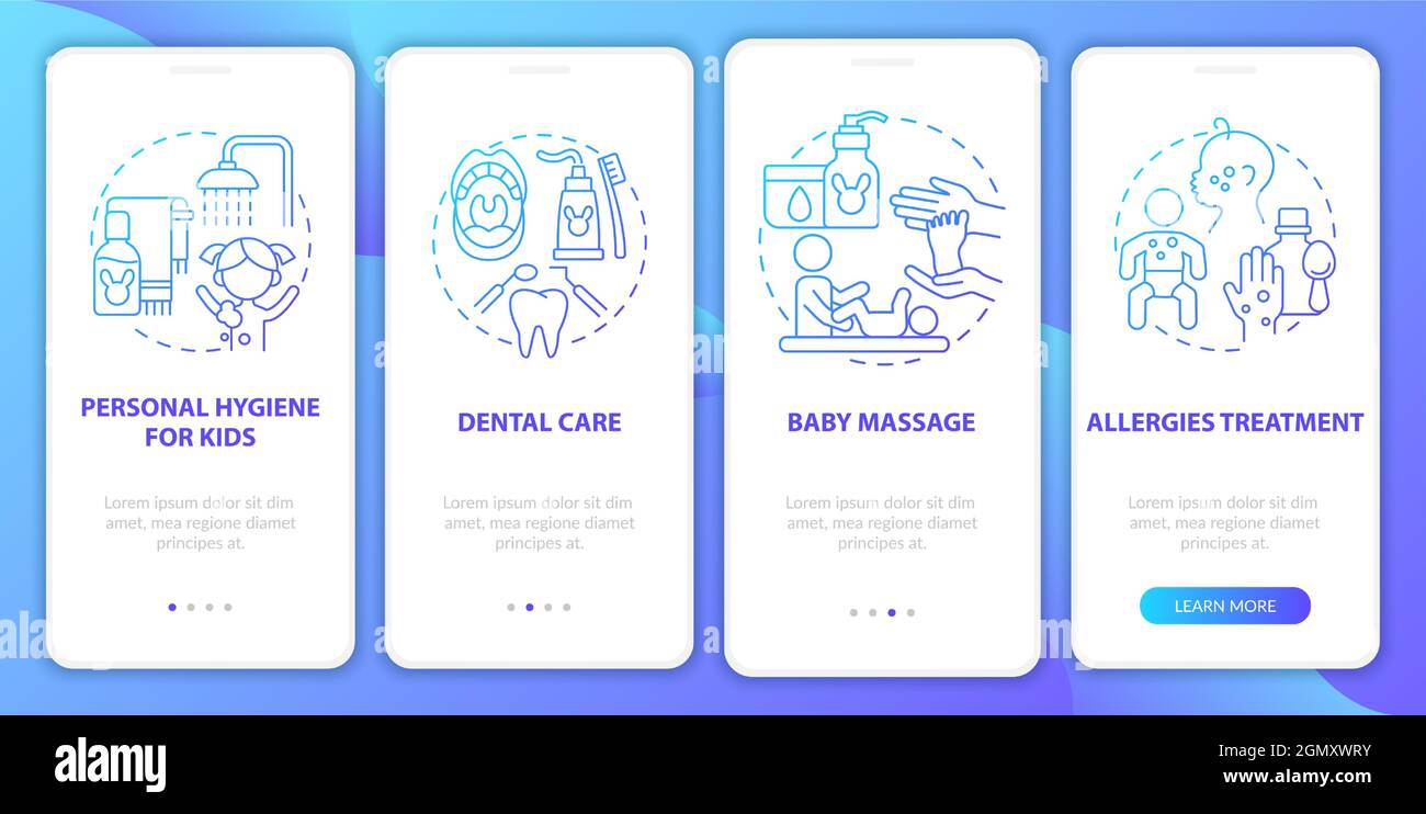 Baby care blue gradient onboarding mobile app page screen Stock Vector ...