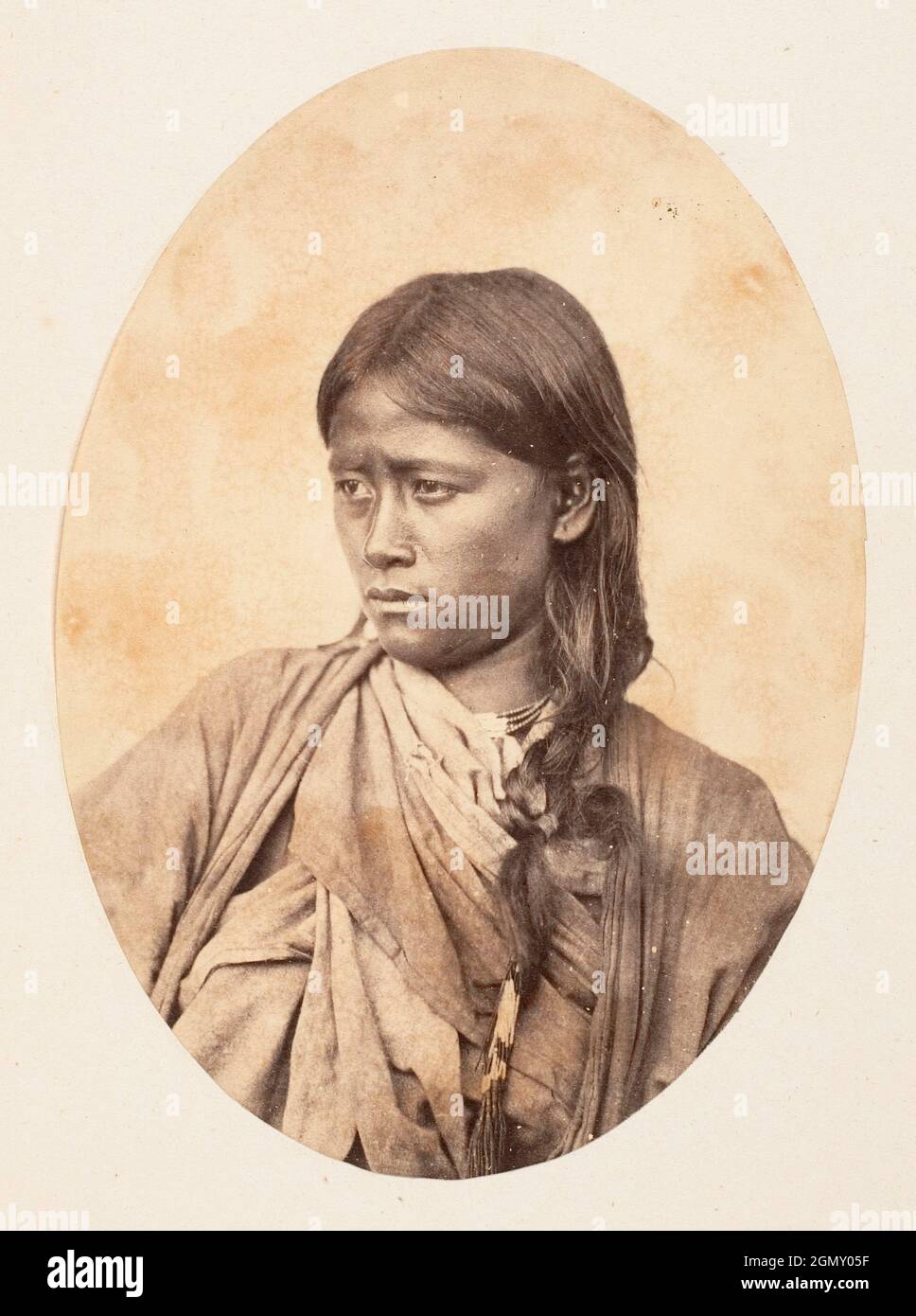 [Bust Portrait of an Indian Woman]. Artist: Unknown; Date: 1850s; Medium: Albumen silver print; Dimensions: Image: 18.5 x 13.3 cm (7 5/16 x 5 1/4 Stock Photo