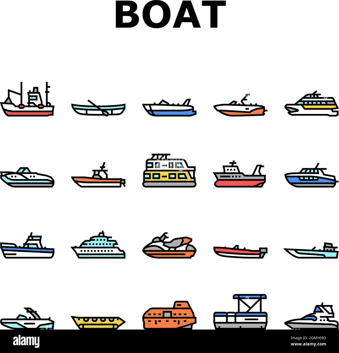 Boat Water Transportation Types Icons Set Vector Stock Vector Image & Art Alamy
