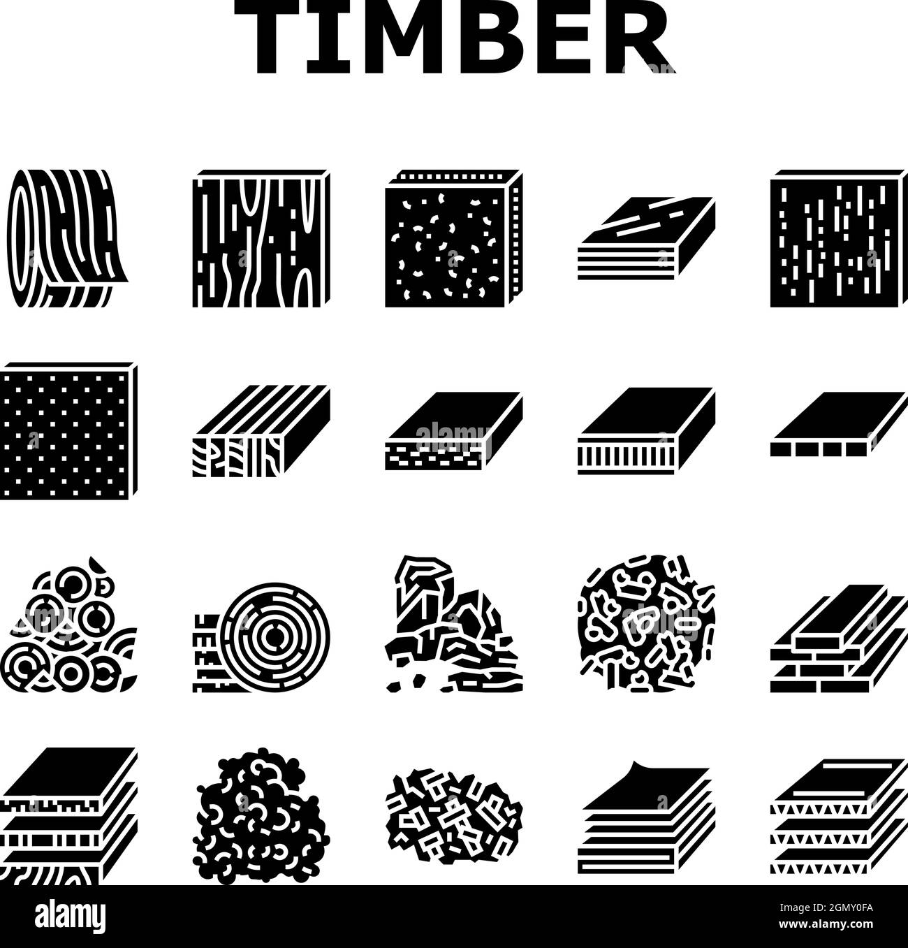 Timber Wood Industrial Production Icons Set Vector Stock Vector