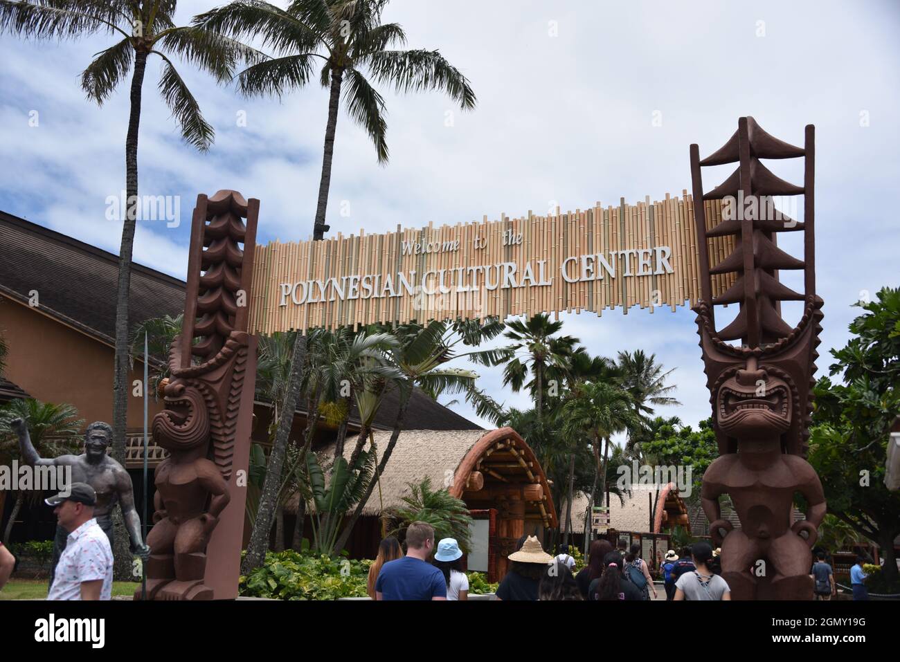 Oahu HI U.S.A. 6/3-4/2021. Polynesian Cultural Center. Opened 10/12/1963. Polynesian Islands: Samoa, Aotearoa, Fiji, Hawaii, Tahiti and Tonga. Shops Stock Photo