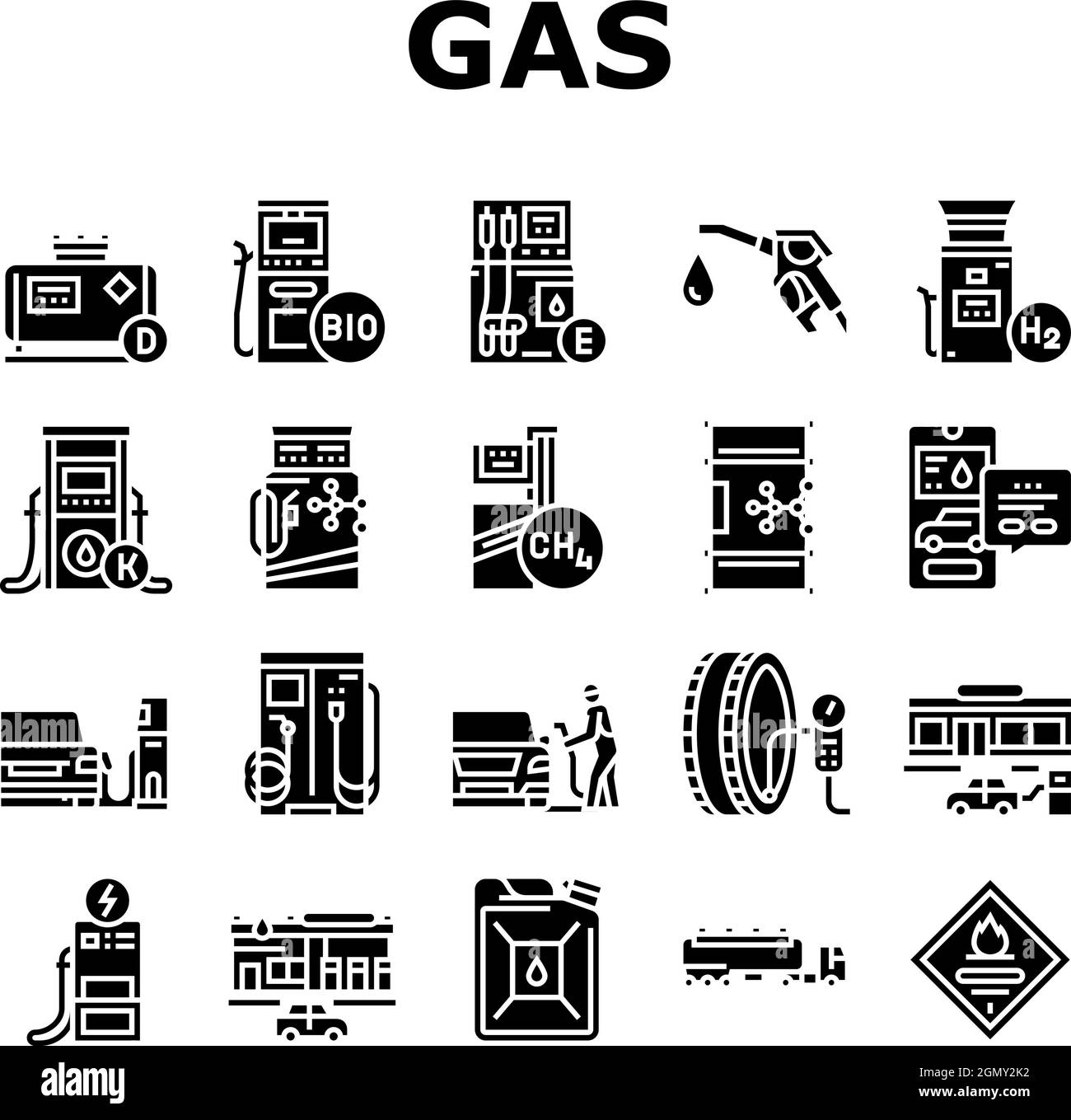 Gas Station Refueling Equipment Icons Set Vector Stock Vector