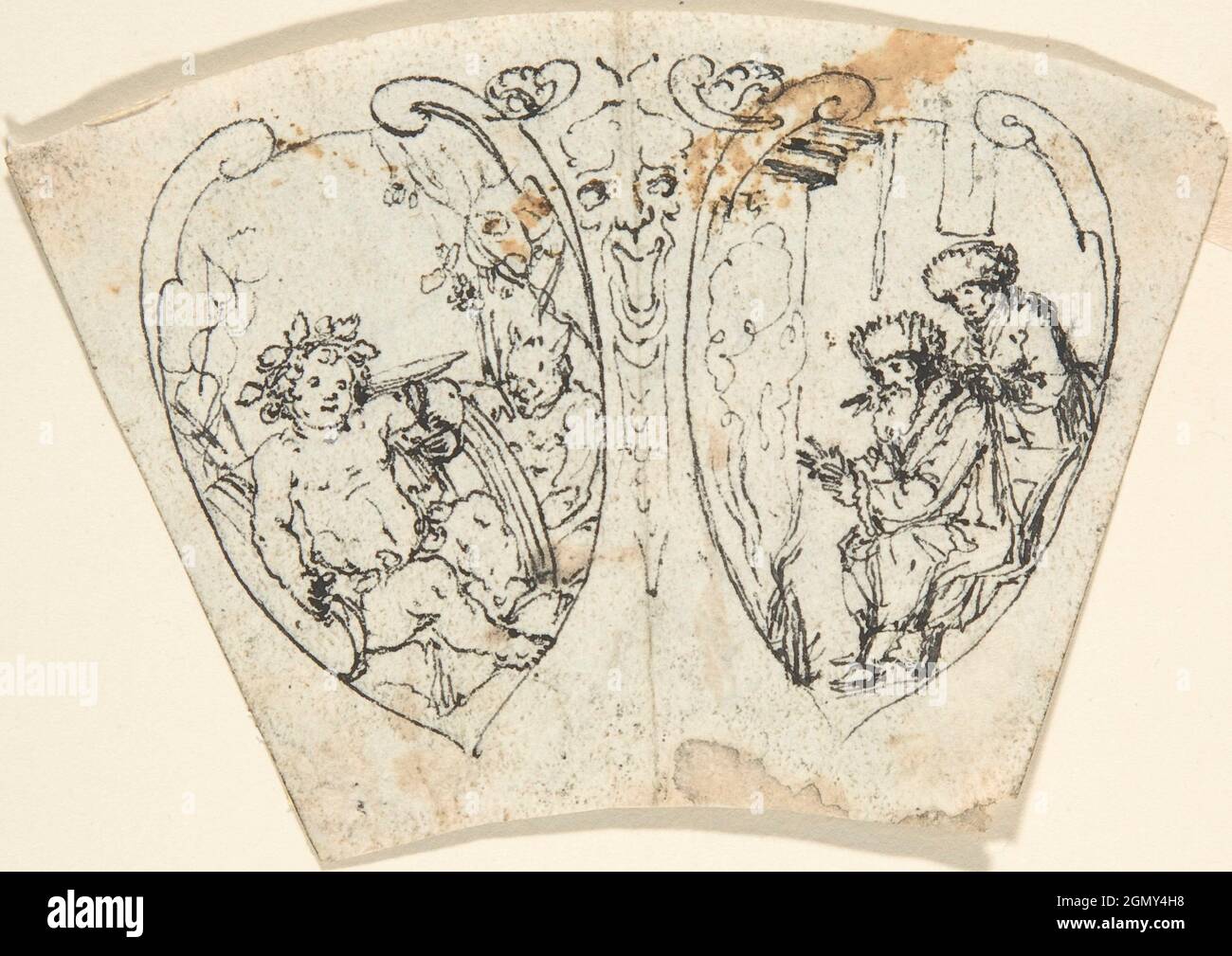 Design for a Cup (?) with Bacchus and Two Figures Warming Themselves  (January). Artist: Anonymous, German, 19th century; Date: 19th century;  Medium Stock Photo - Alamy