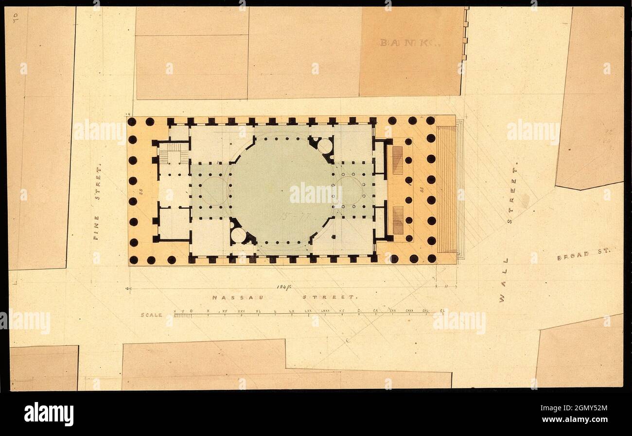 Plan of U. S. Custom House. Artist: Ithiel Town (American, Thompson, Connecticut 1784-1844 New Haven, Connecticut); Artist: Alexander Jackson Davis Stock Photo