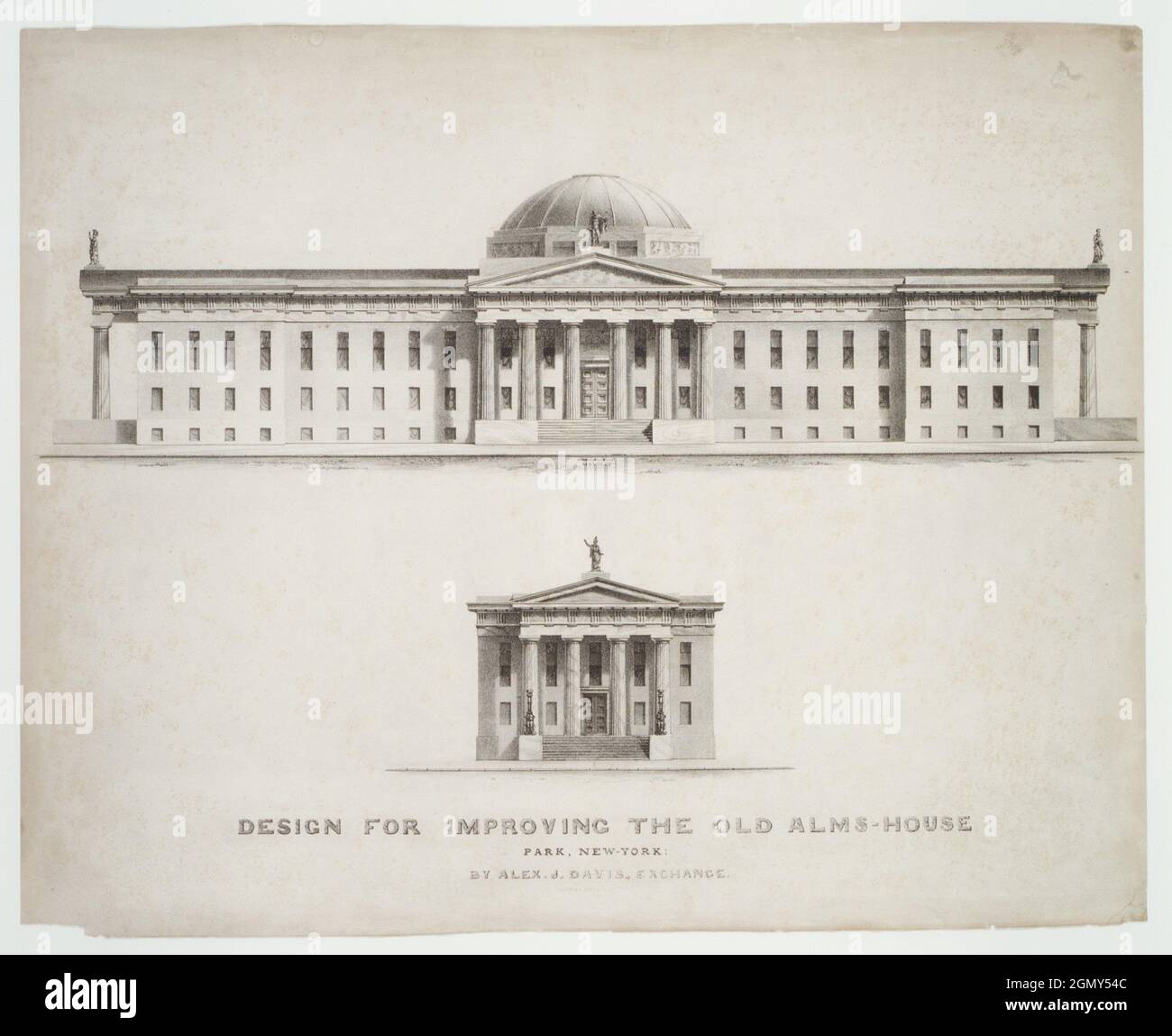 Design for Improving the Old Alm´s-House, North Side of City Hall Park, Facing Chambers Street, New York. Lithographer: Lithographed by Anthony Stock Photo