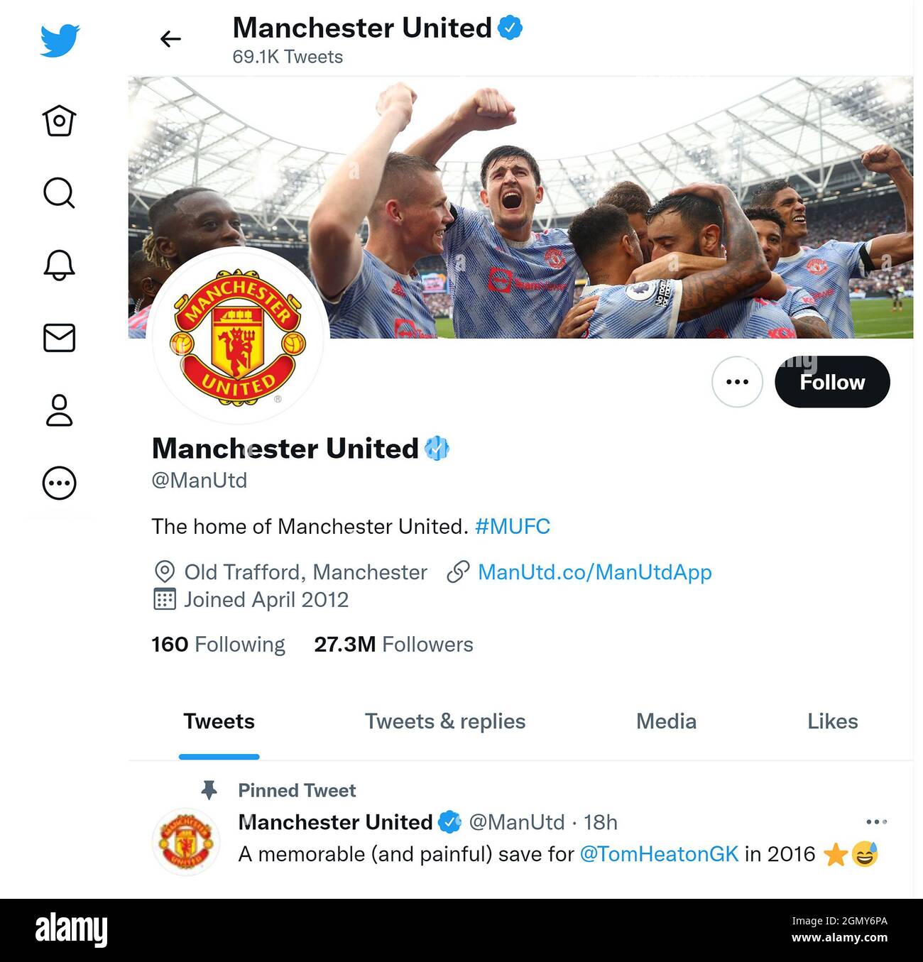 Twitter page (Sept 2021) of Manchester United FC Stock Photo