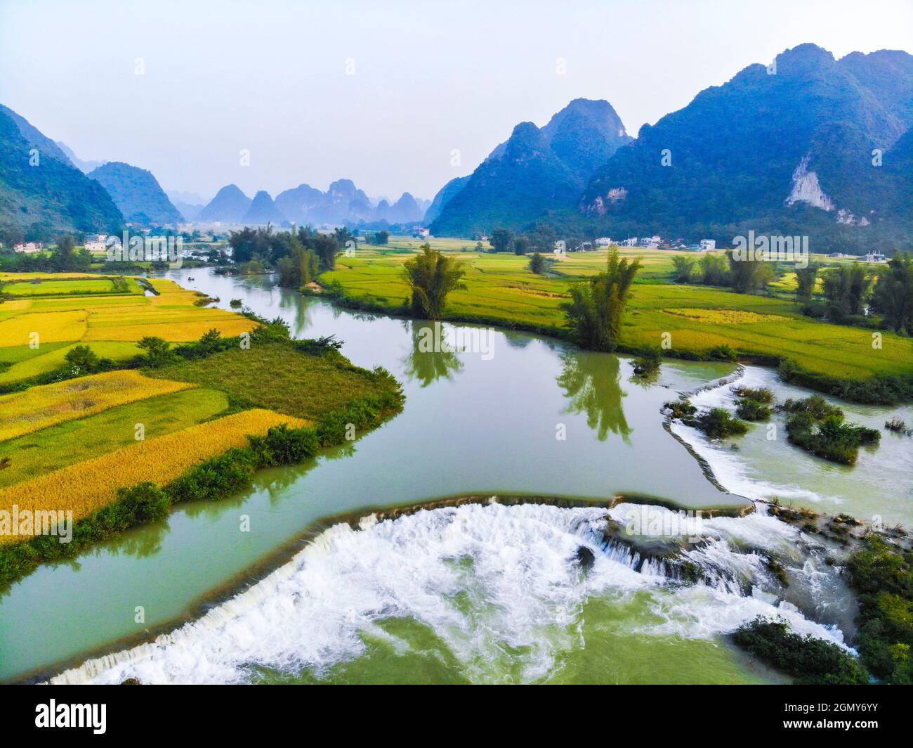 Phong Nam valley with rice field in Cao Bang province northern Vietnam