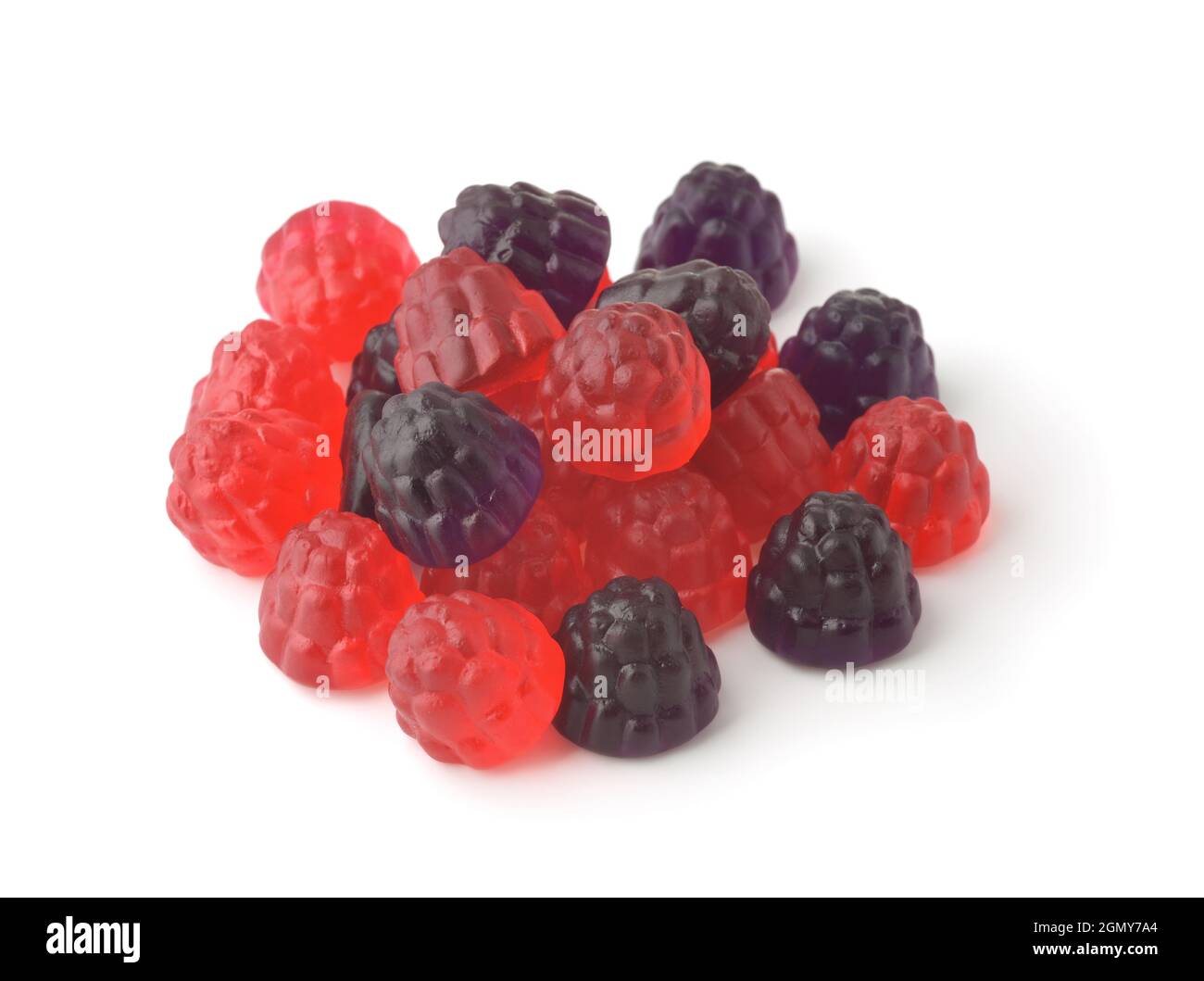 Blackberry and raspberry jelly gummy candies isolated on white Stock Photo