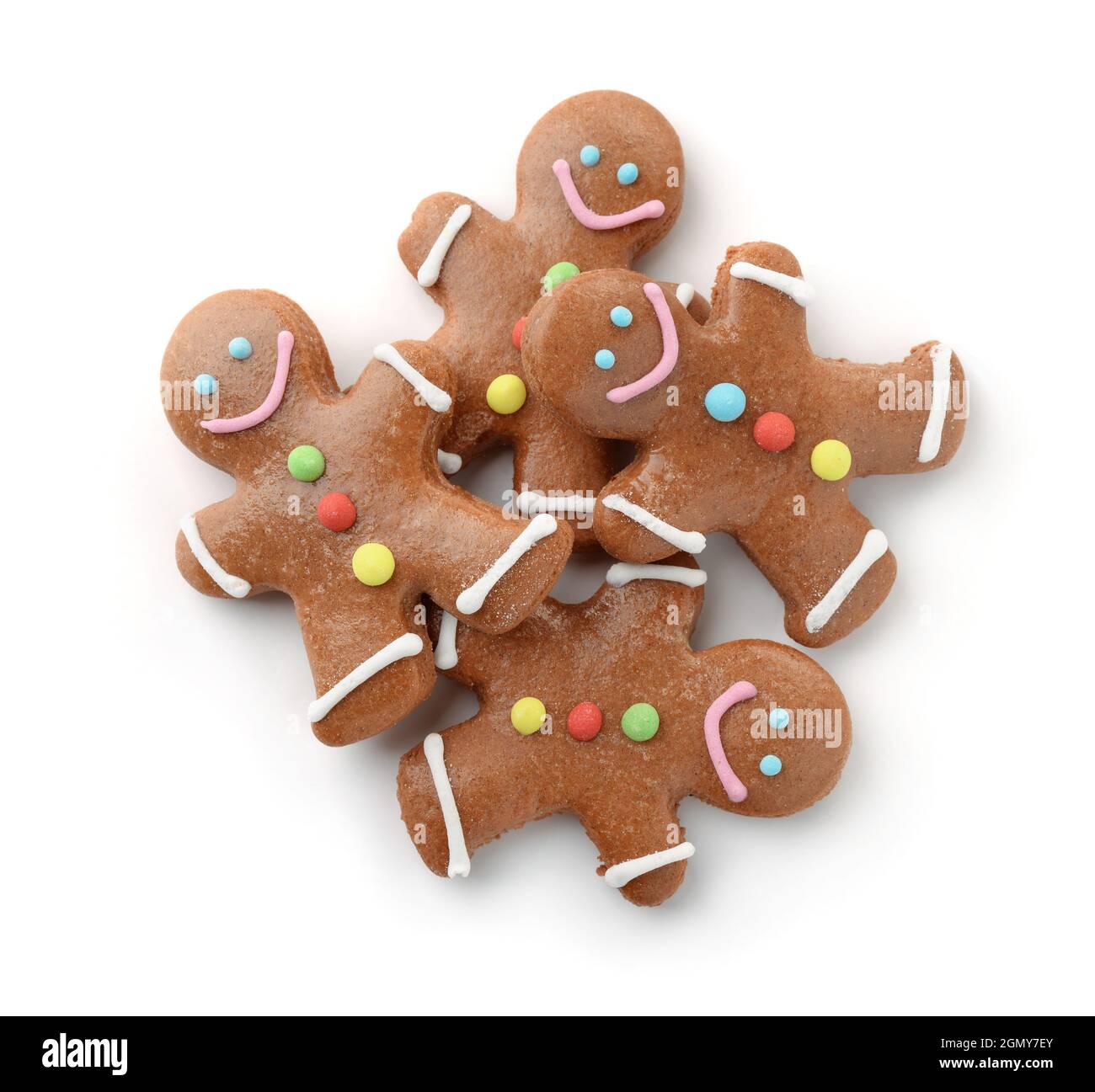 Top view of several gingerbread men isolated on white Stock Photo