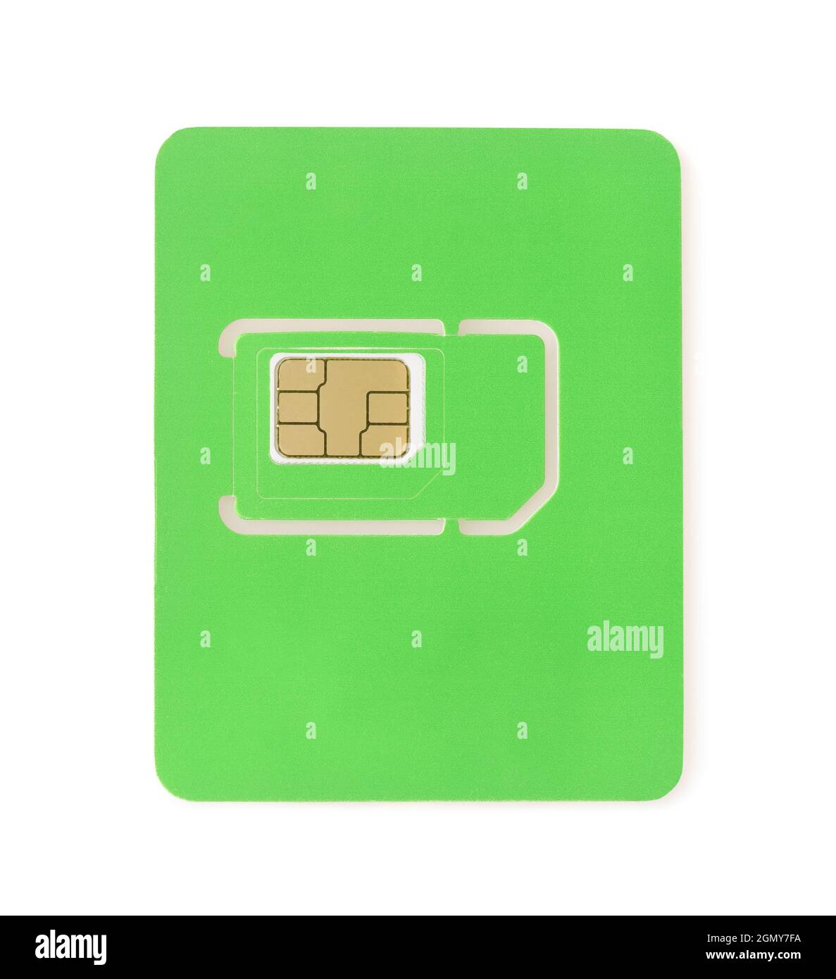 Top view of new blank green sim card isolated on white Stock Photo