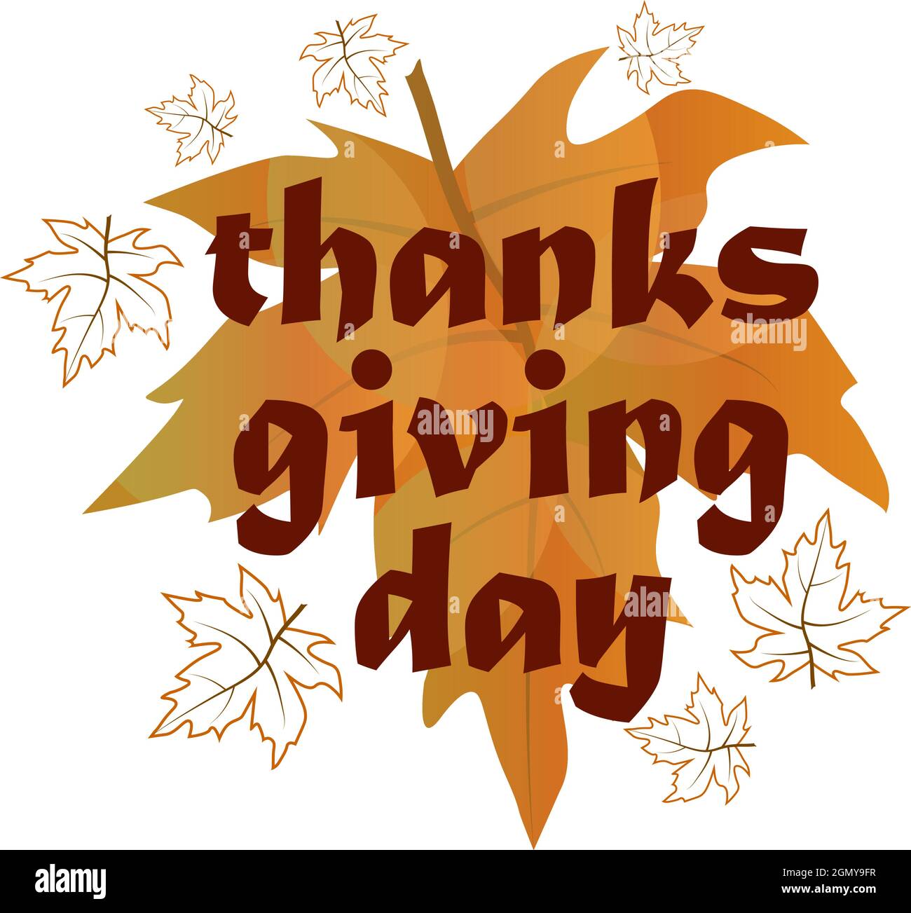 Lovely composition with gradient colored maple leaves and handwriting typography thanksgiving day Stock Vector