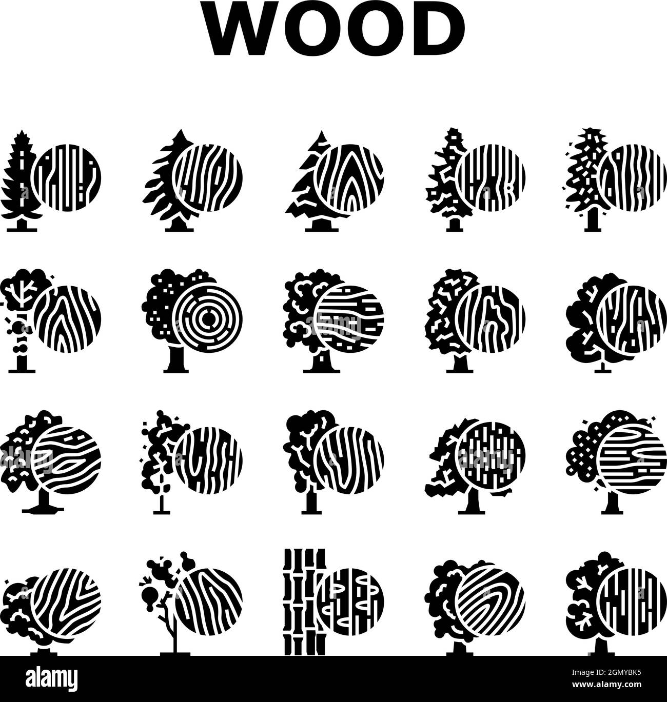 Wood Land Growth Natural Tree Icons Set Vector Stock Vector