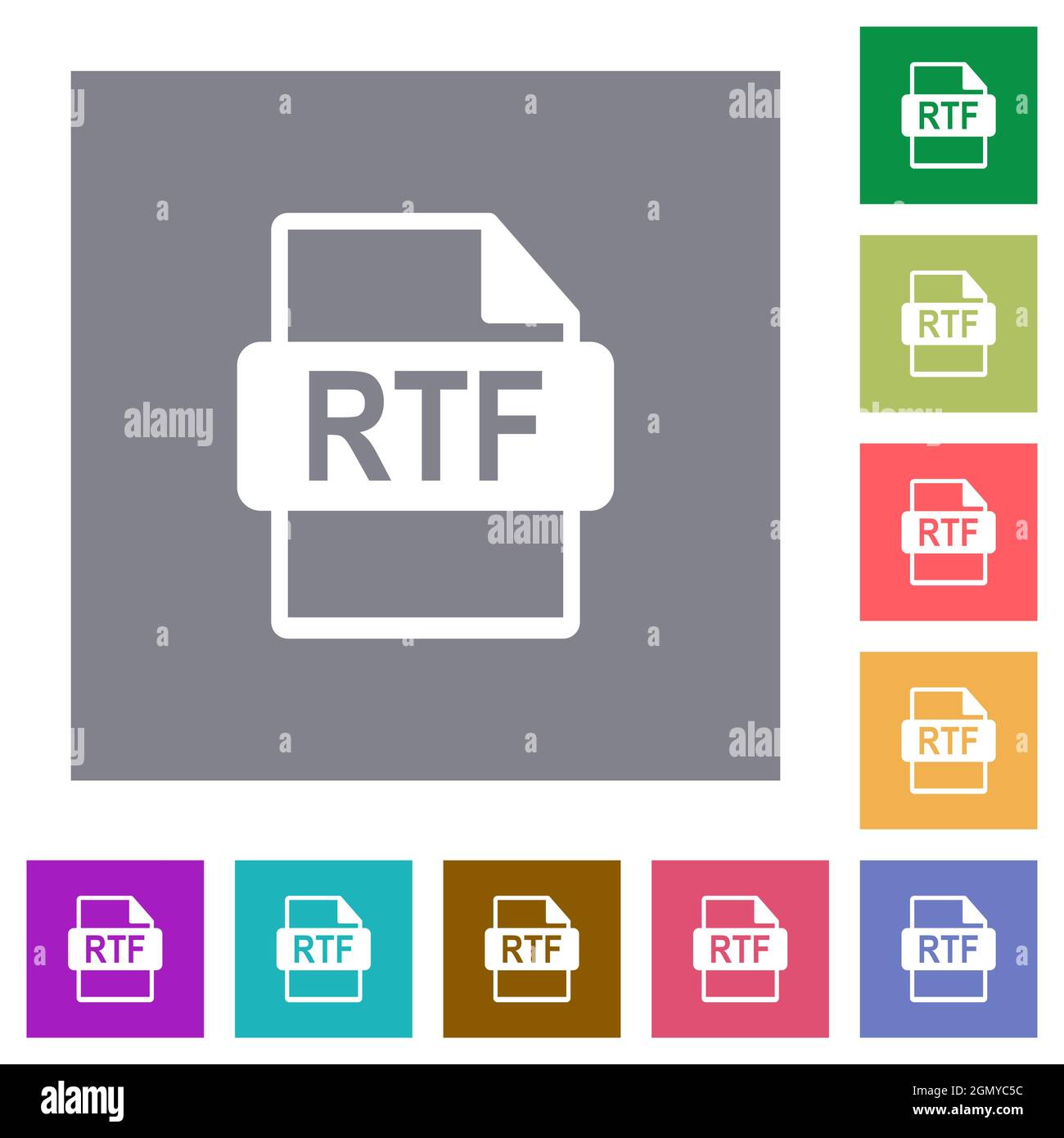 RTF file format flat icons on simple color square backgrounds Stock ...