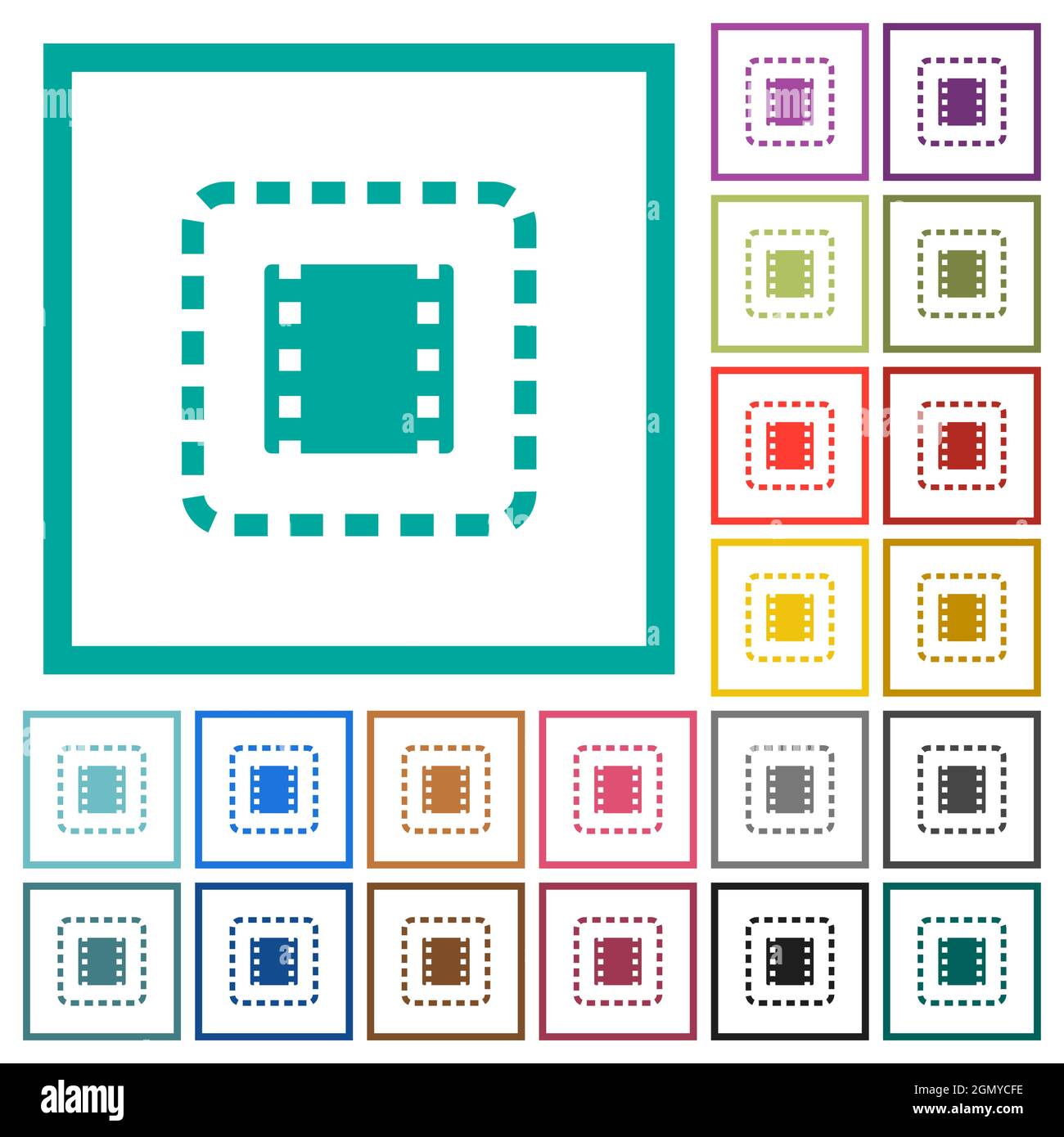 Place movie flat color icons with quadrant frames on white background ...