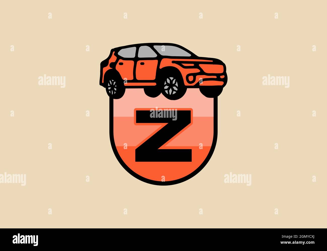 Line art illustration of car with Z initial letter design Stock Vector