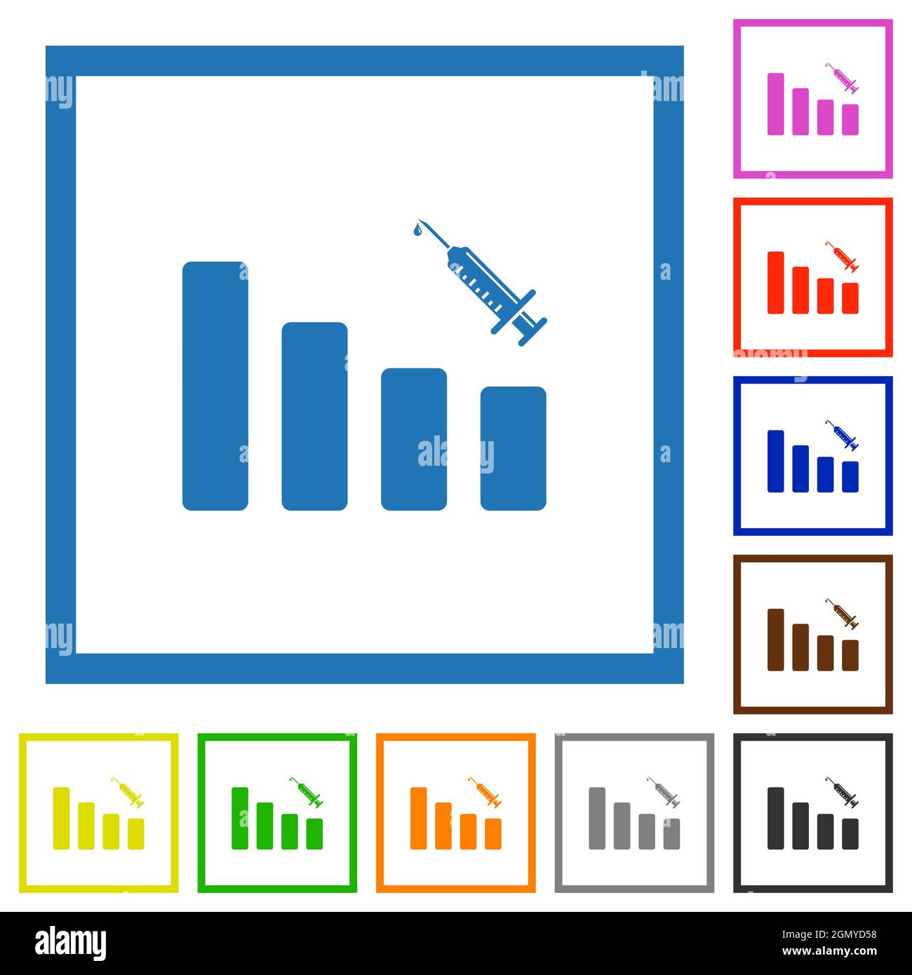 Vaccination graph flat color icons in square frames on white background ...