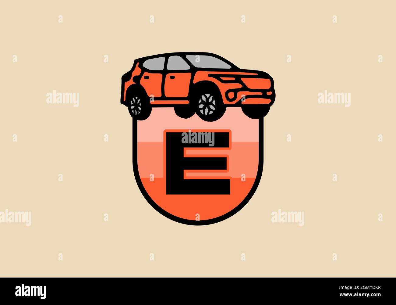 Line art illustration of car with E initial letter design Stock Vector