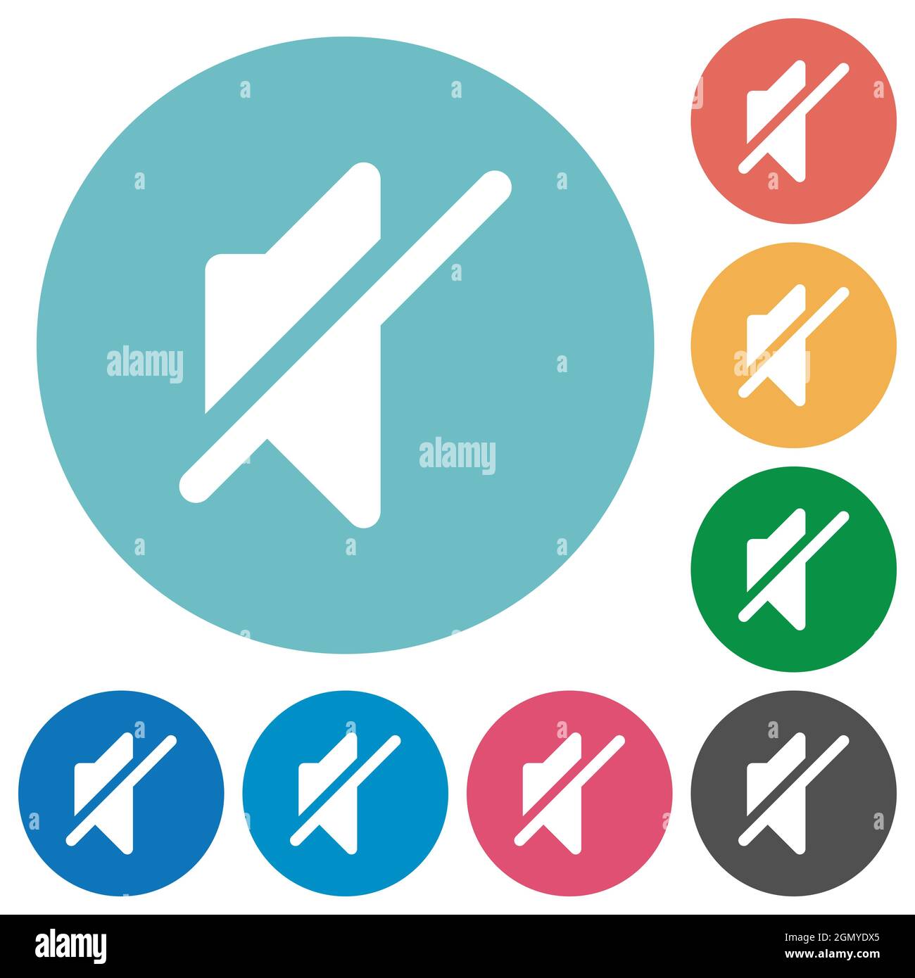 Mute solid flat white icons on round color backgrounds Stock Vector