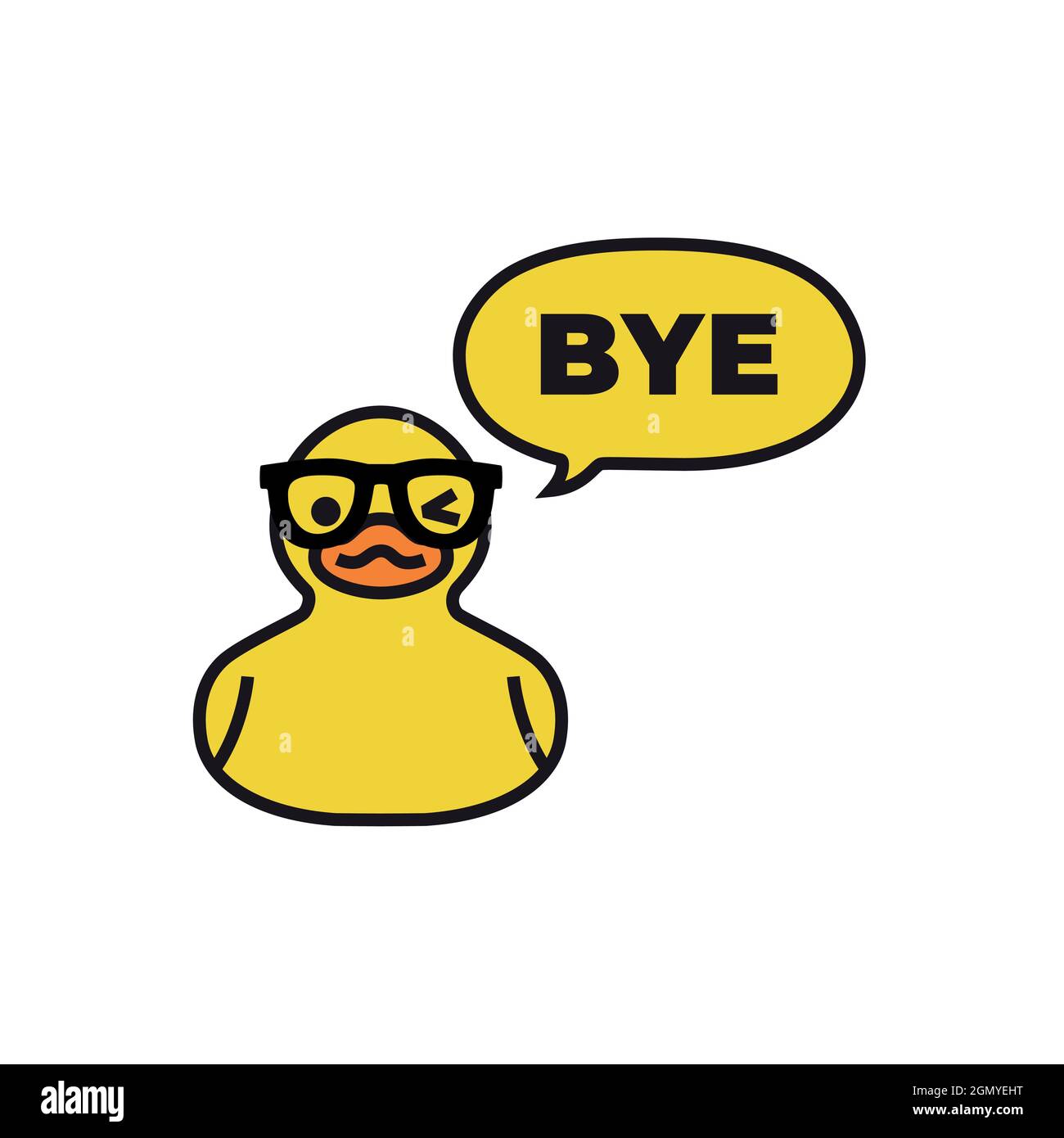 Yellow duck with speech bubble isolated on white Stock Vector