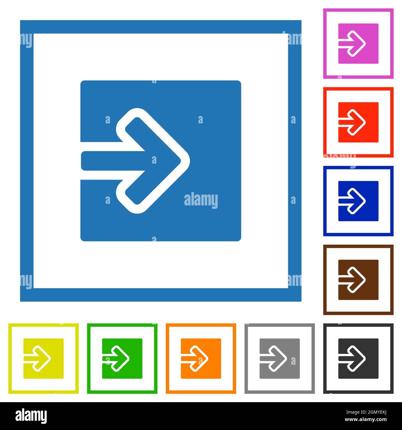Import object solid flat color icons in square frames on white background Stock Vector