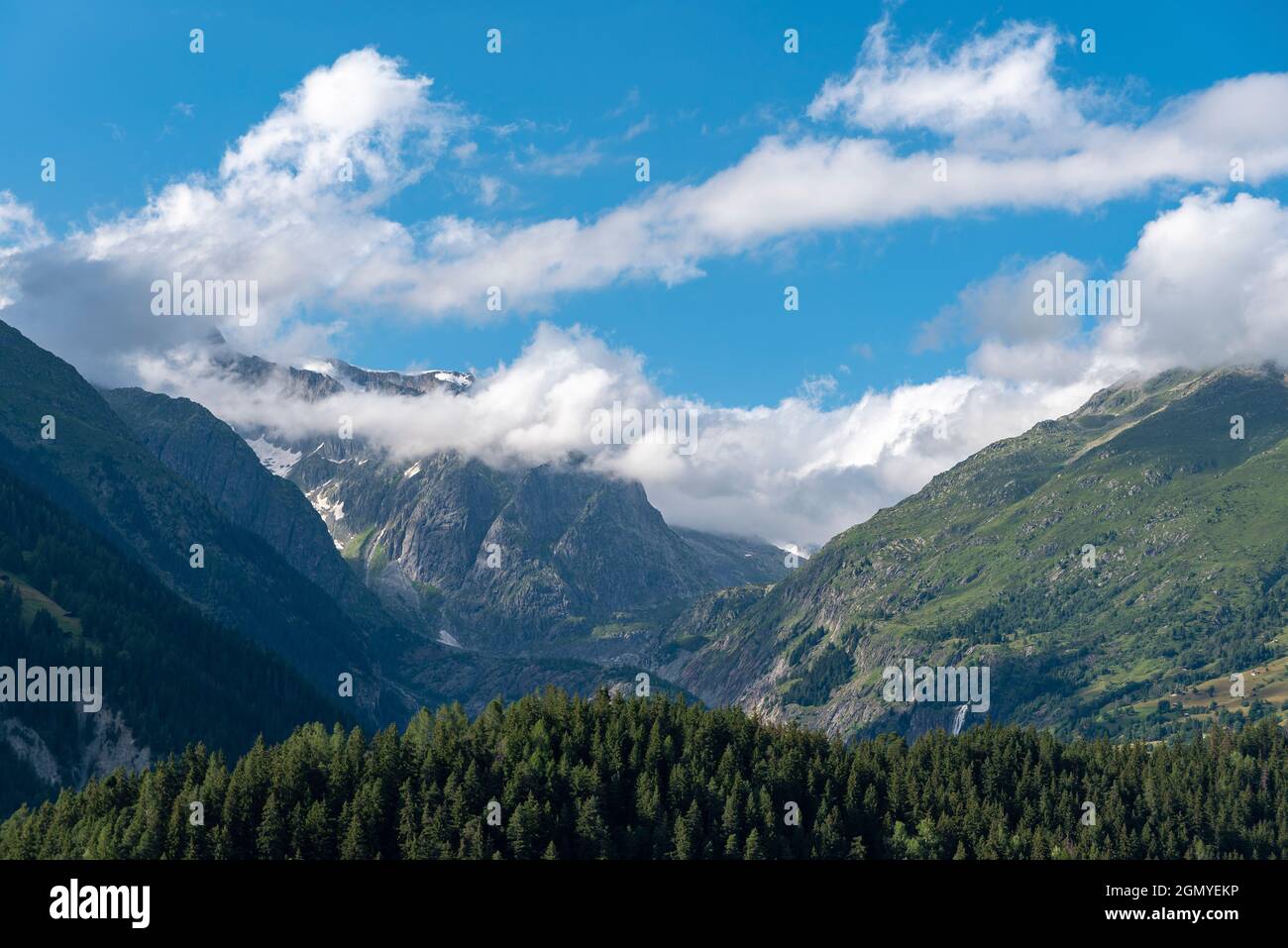 Landscape with the Wannenhorn group in background, Ernen, Valais, Switzerland, Europe Stock Photo
