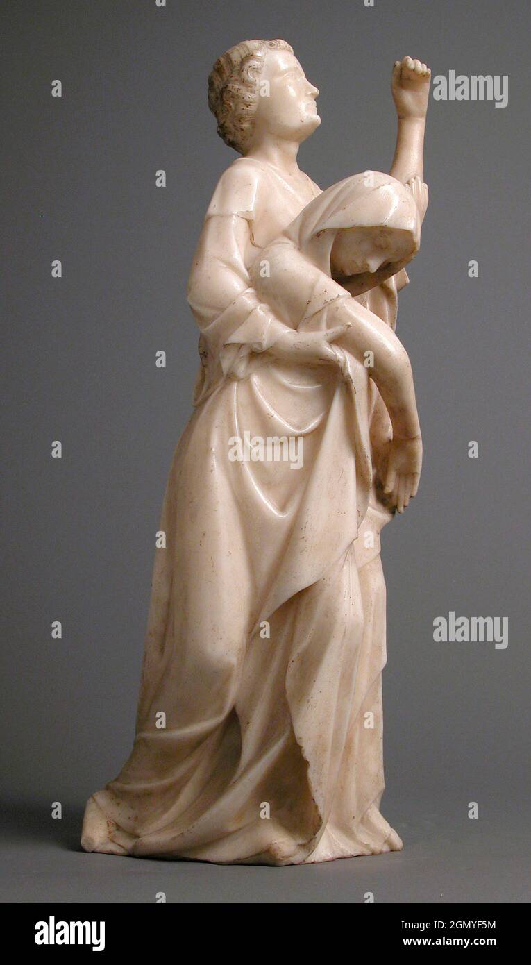 The Virgin Supported by Saint John, from a Crucifixion Group. Date: ca. 1340-50; Geography: Made in Huy, Meuse Valley, Belgium; Culture: South Stock Photo