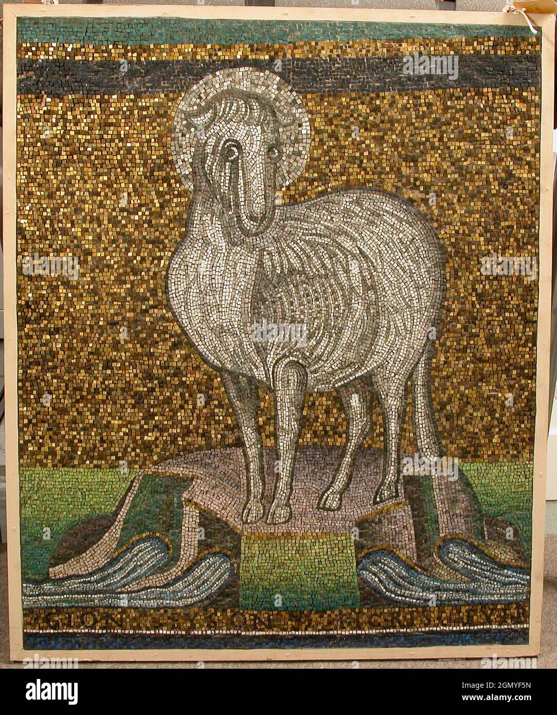 Agnus Dei. Date: early 20th century (original dated 6th century); Culture: Byzantine; Medium: Tesserae, glass in wooden frame; Dimensions: Overall: Stock Photo