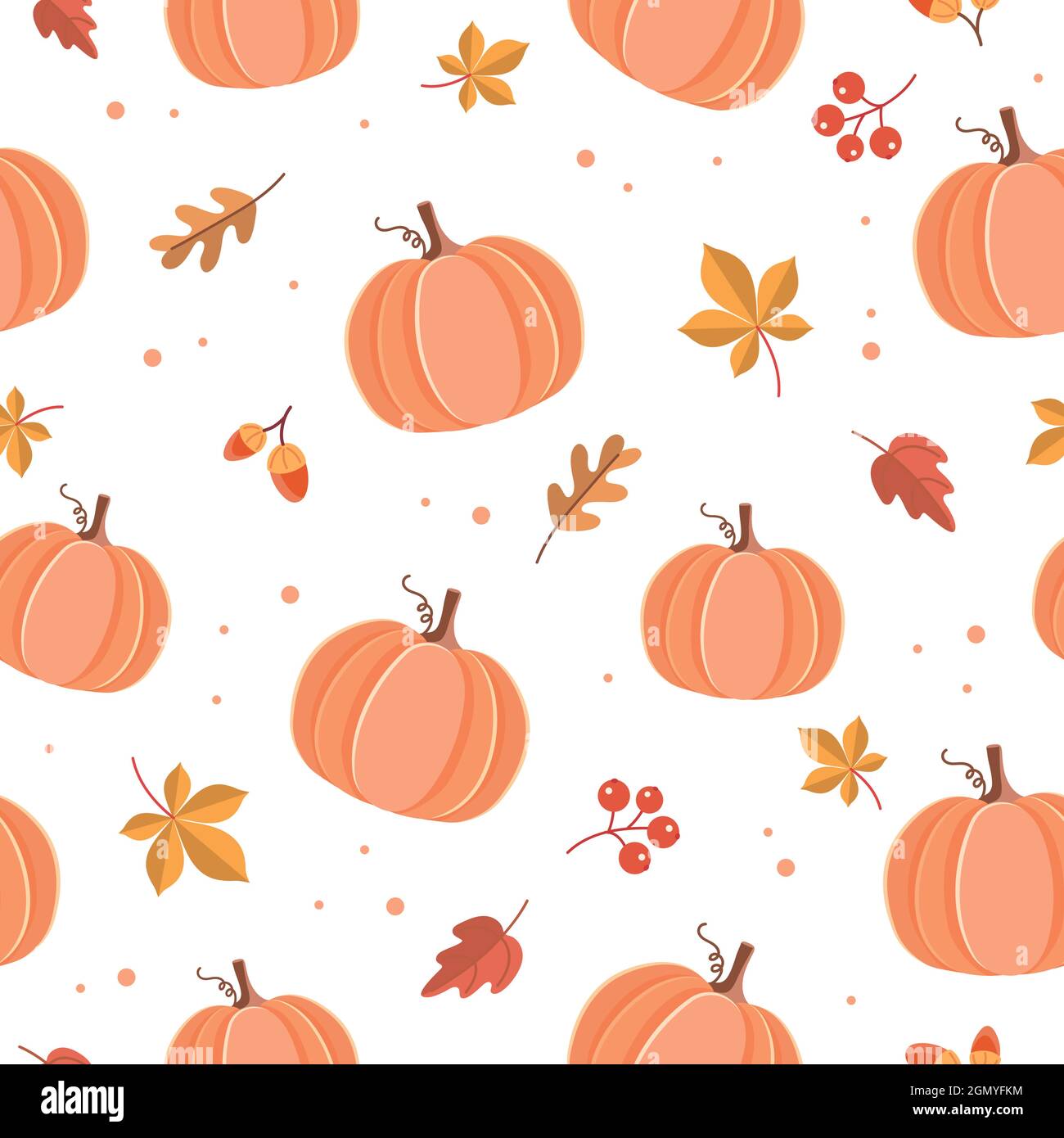 Cute Fall Pattern Background Pumpkin pattern with autumn leaves. Seasonal background. Cute vector ...