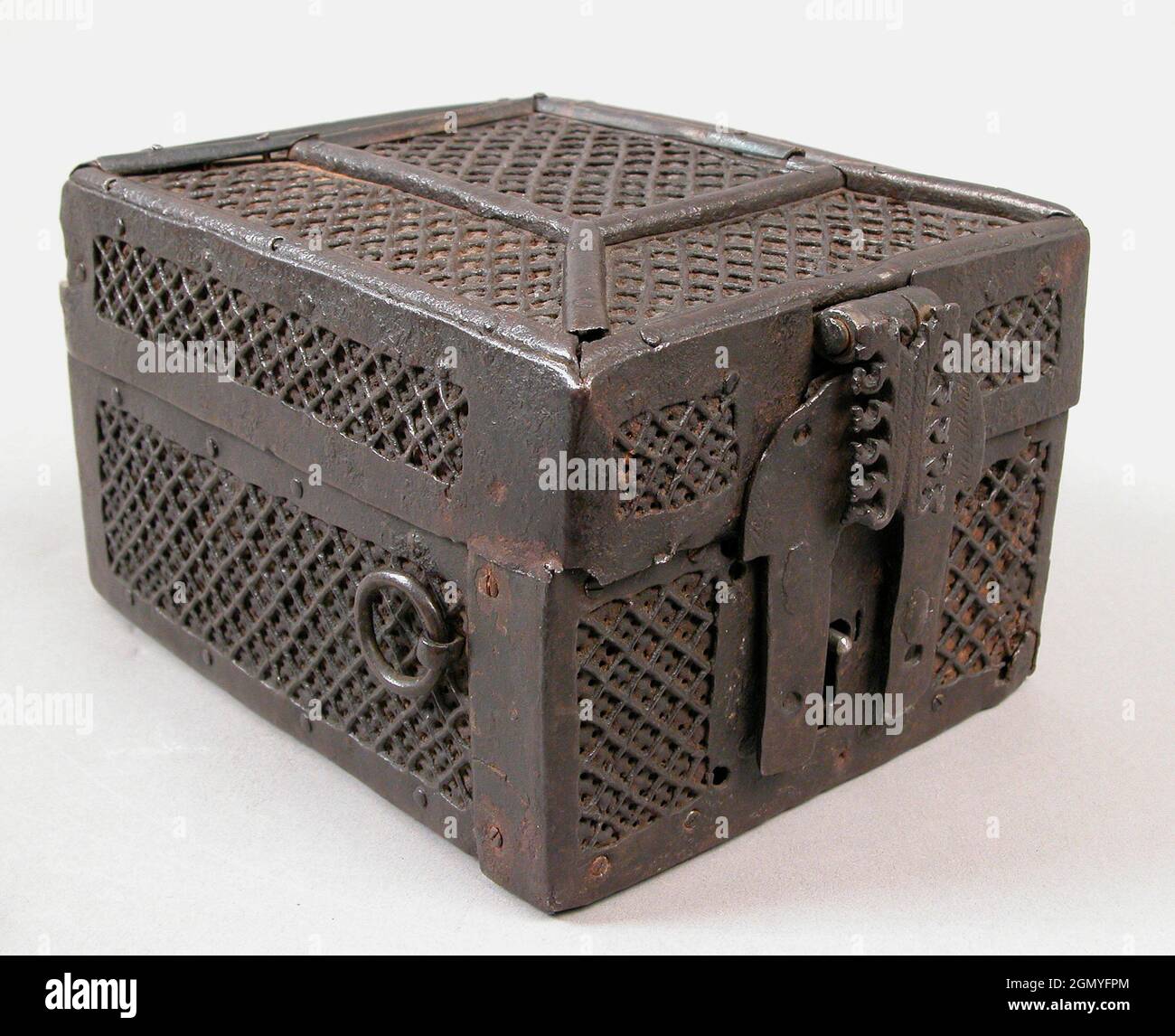 Box. Date: 16th century; Culture: Spanish; Medium: Iron, wood core; Dimensions: Overall: 3 13/16 x 5 x 6 9/16 in. (9.7 x 12.7 x 16.7 cm); Stock Photo
