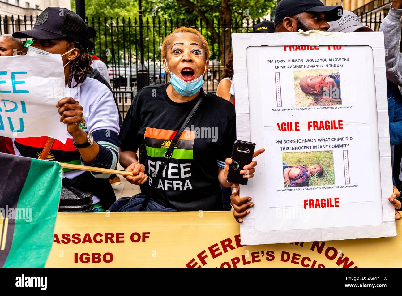 Free Biafra Supporters Demonstrate In Whitehall Against The Nigerian Government, London, UK. Stock Photo
