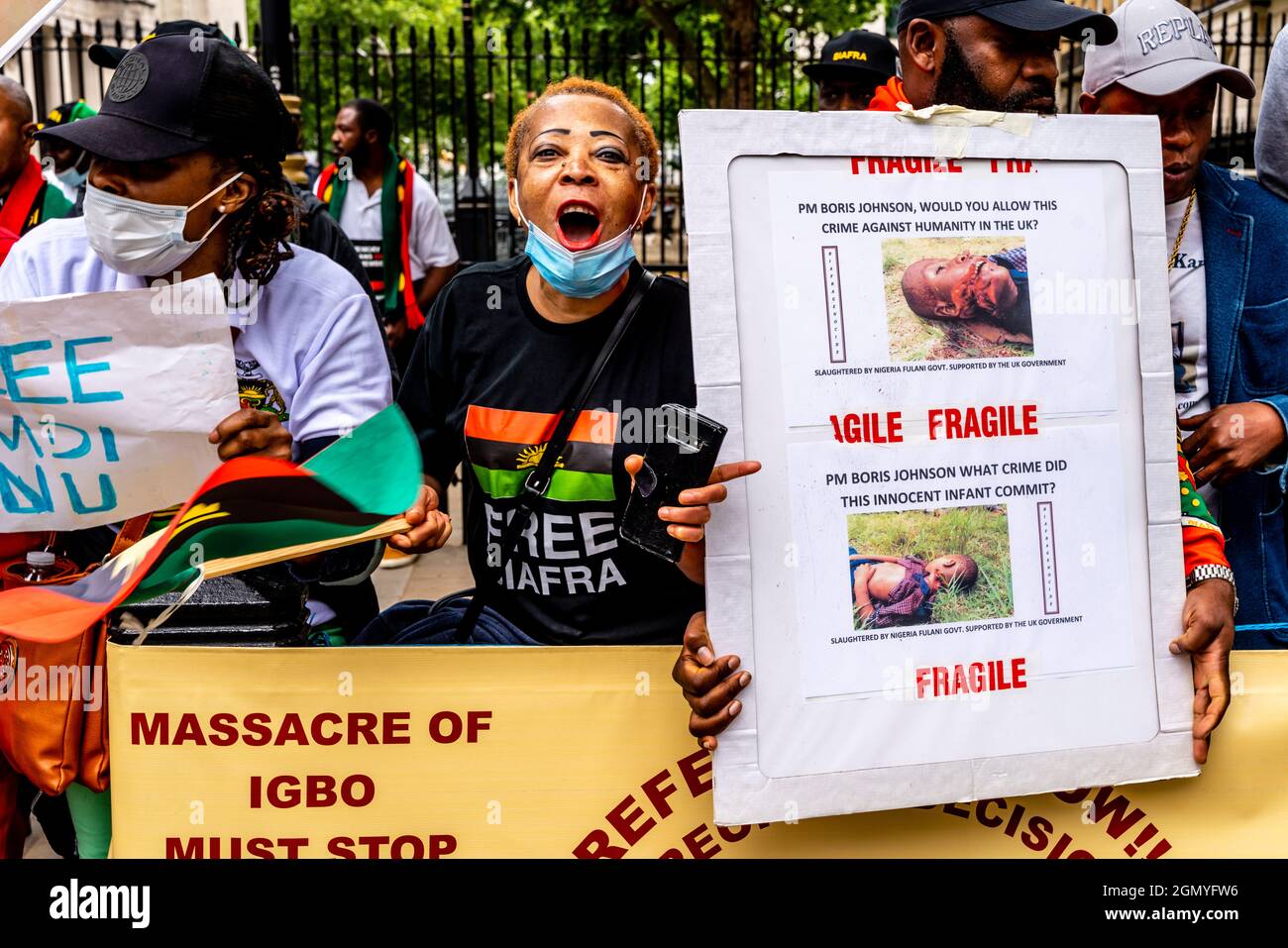 Free Biafra Supporters Demonstrate In Whitehall Against The Nigerian Government, London, UK. Stock Photo