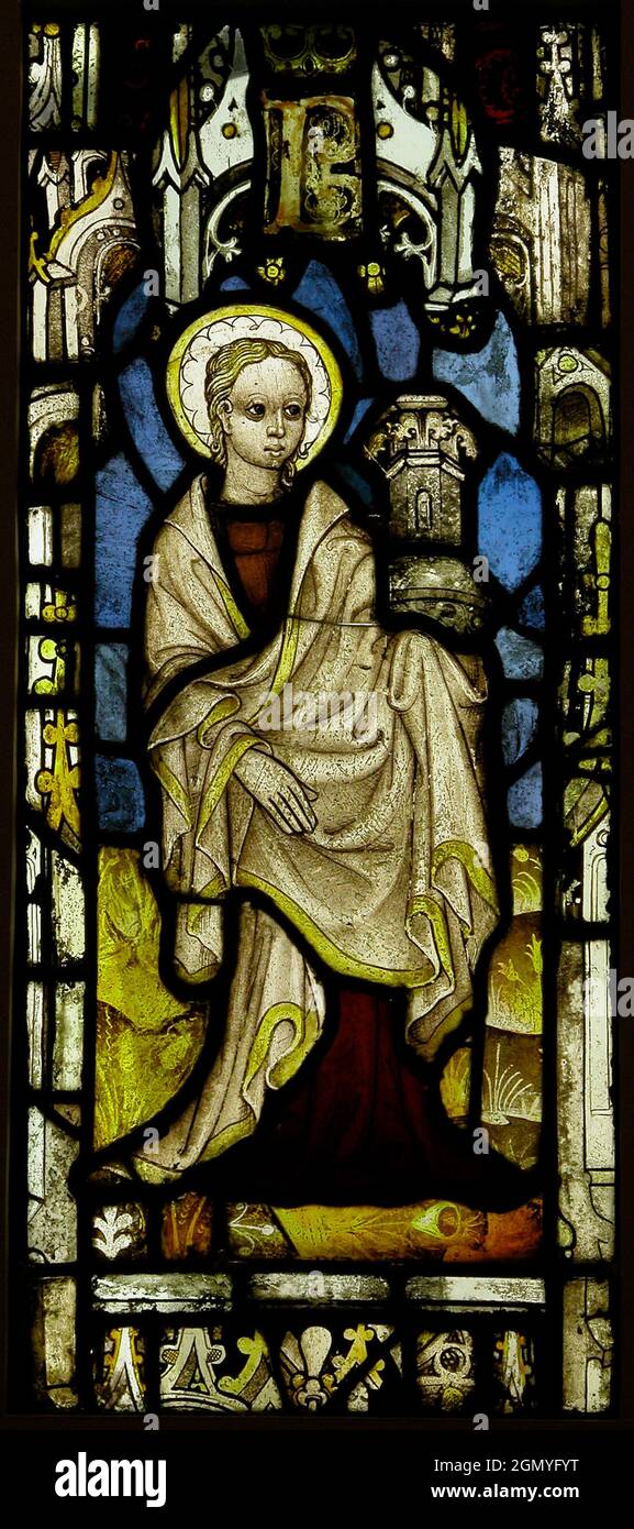 Stained Glass Panel with St. Barbara. Date ca. 1450; Culture British