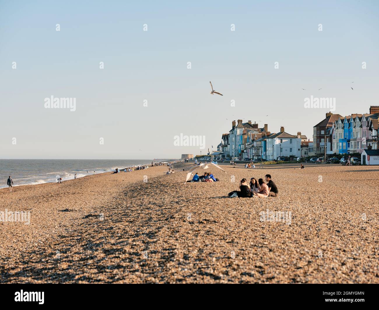 Aldeburgh beach in summer on the Suffolk coast at Aldeburgh Suffolk England UK Stock Photo