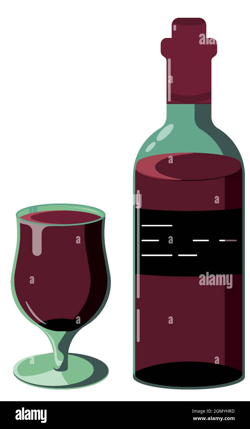 Red Wine Bottle. Full Wine Glass.Dark Glass Stock Vector