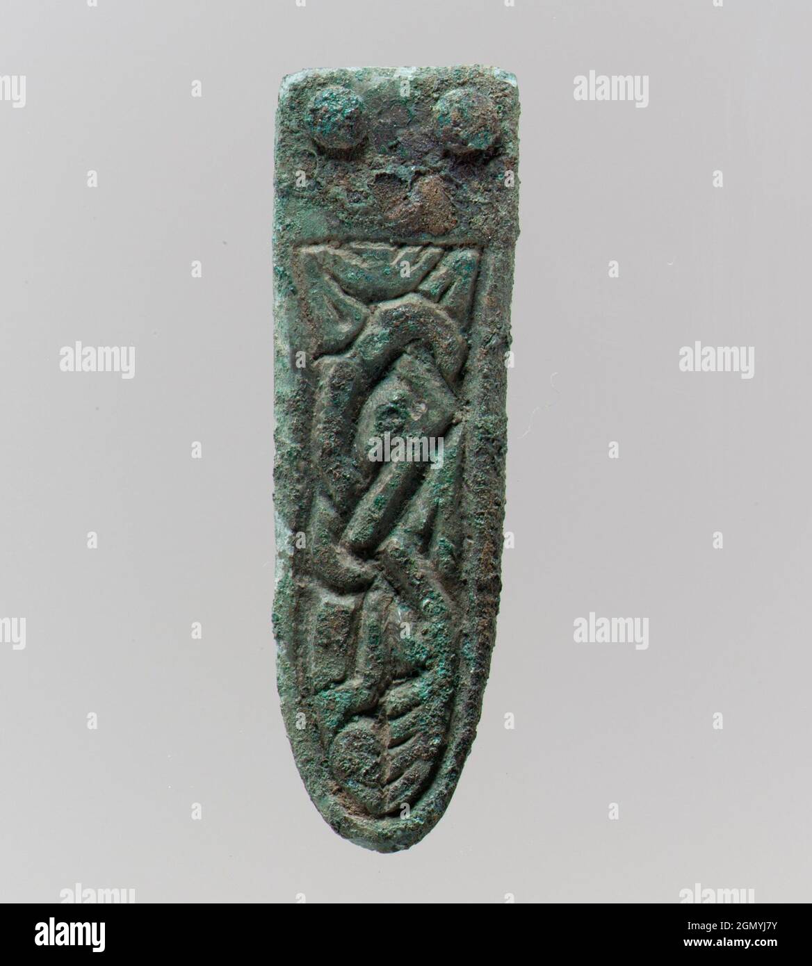 Strap End. Date: 7th century (?); Geography: Made in Niederbreisig, Germany; Culture: Frankish; Medium: Copper alloy; Dimensions: Overall: 1 15/16 x Stock Photo